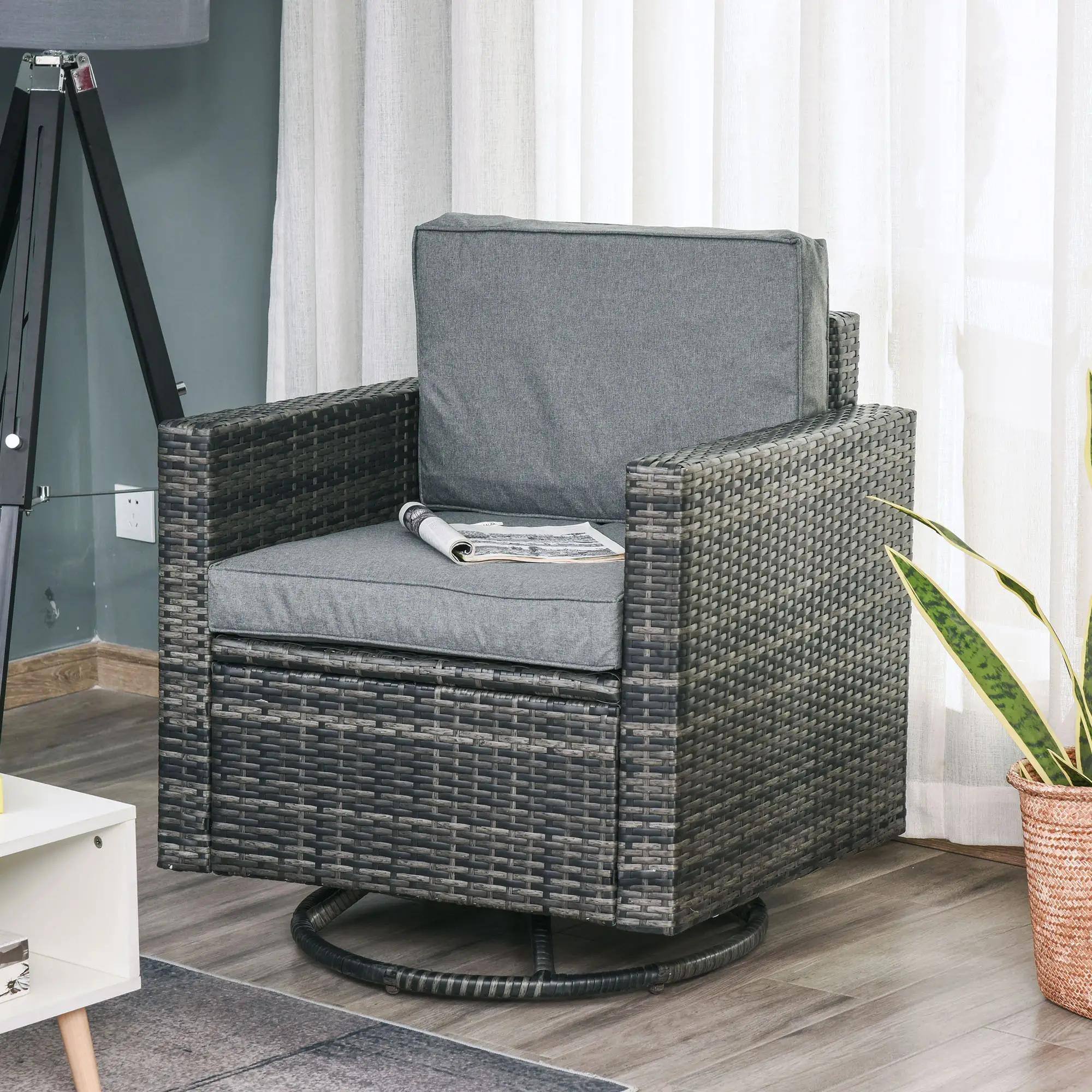 Alt View 6. Resenkos - Resenkos Swivel PE Wicker Chair, 360° Rotating Glider with Comfortable Cushions, Perfect for Outdoor, Patio, Gray - Gray.