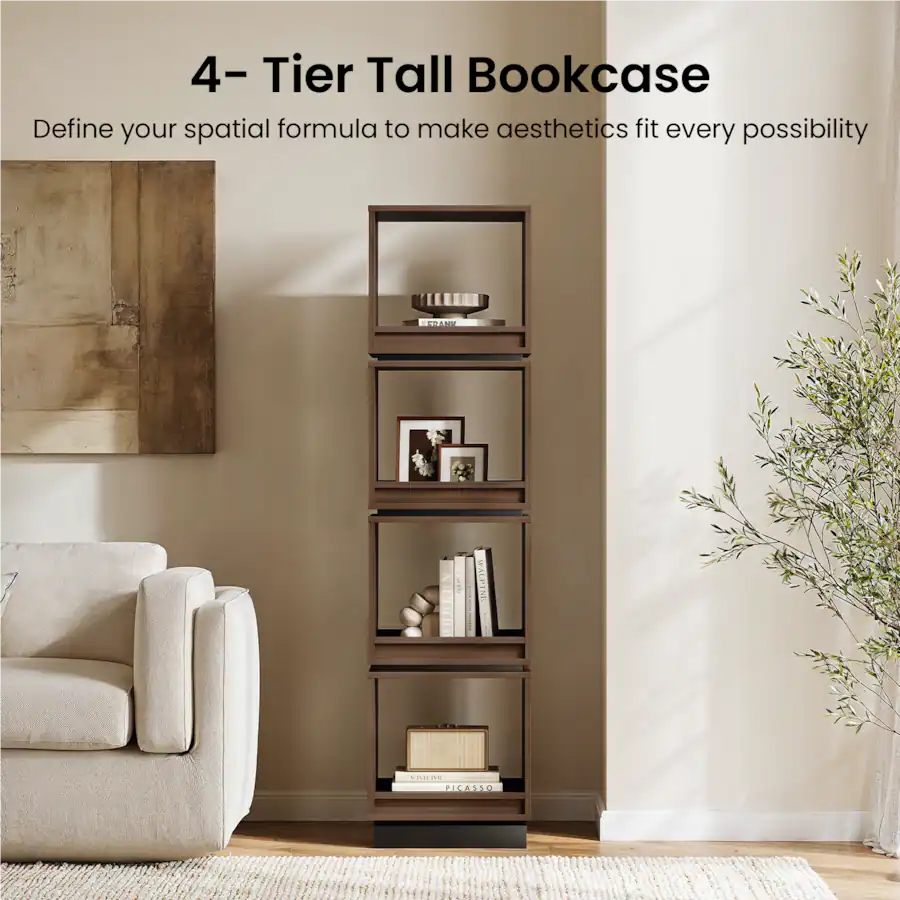 ModernMate 4 Tier 360° Rotating Bookshelf Tower, Wood Narrow Tall Book ...