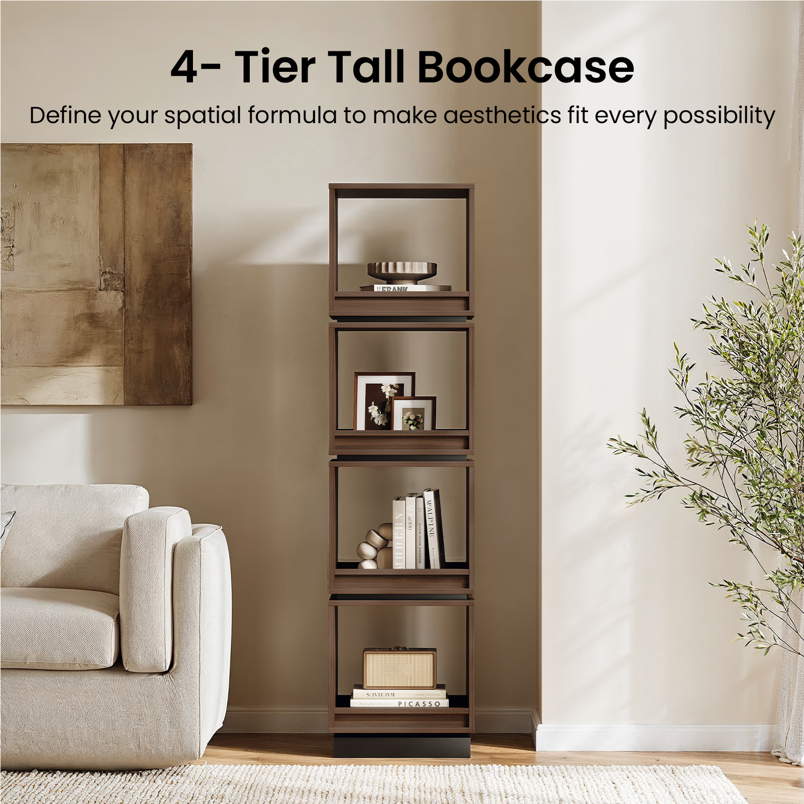 ModernMate 4 Tier 360° Rotating Bookshelf Tower, Wood Narrow Tall Book ...