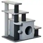 Front. Pawhut - Pet Stairs, Adjustable 3/4 Step, Cat Scratching Post, Condo, Toy Ball, Bed, Sofa Indoor Small Cats/Kittens - Gray.