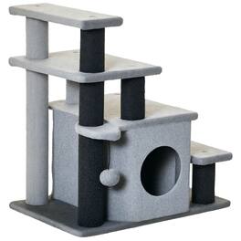 Pawhut - Pet Stairs, Adjustable 3/4 Step, Cat Scratching Post, Condo, Toy Ball, Bed, Sofa Indoor Small Cats/Kittens - Gray
