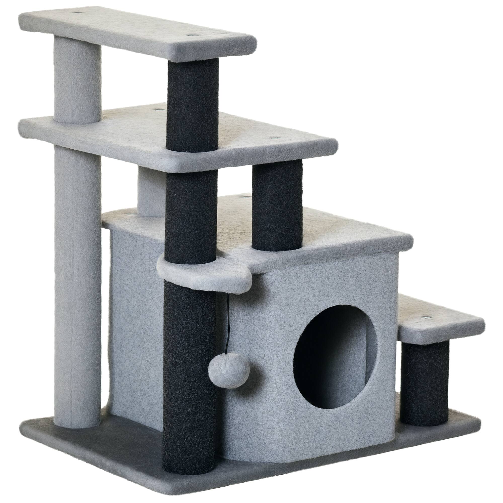 Front. Pawhut - Pet Stairs, Adjustable 3/4 Step, Cat Scratching Post, Condo, Toy Ball, Bed, Sofa Indoor Small Cats/Kittens - Gray.