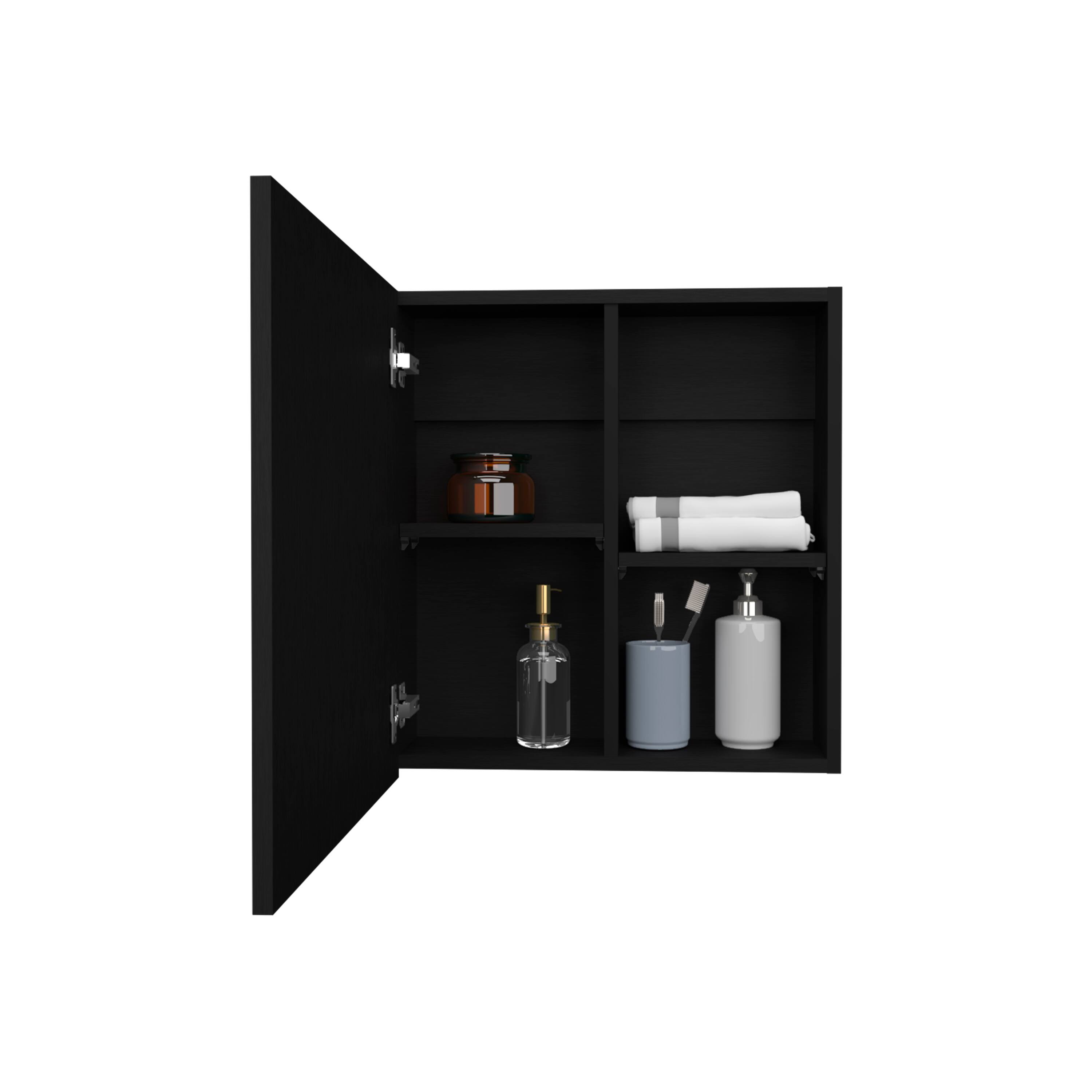 Alt View 2. TuHome - Duma 21.1" H X 19.7" W Mirror Medicine Cabinet, One Door With Four Interior Shelves For Bathroom, Kitchen - Black Wengue.