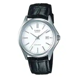 Casio - Men’s Leather Watch with White Dial - MTP-1183E-7A - Black