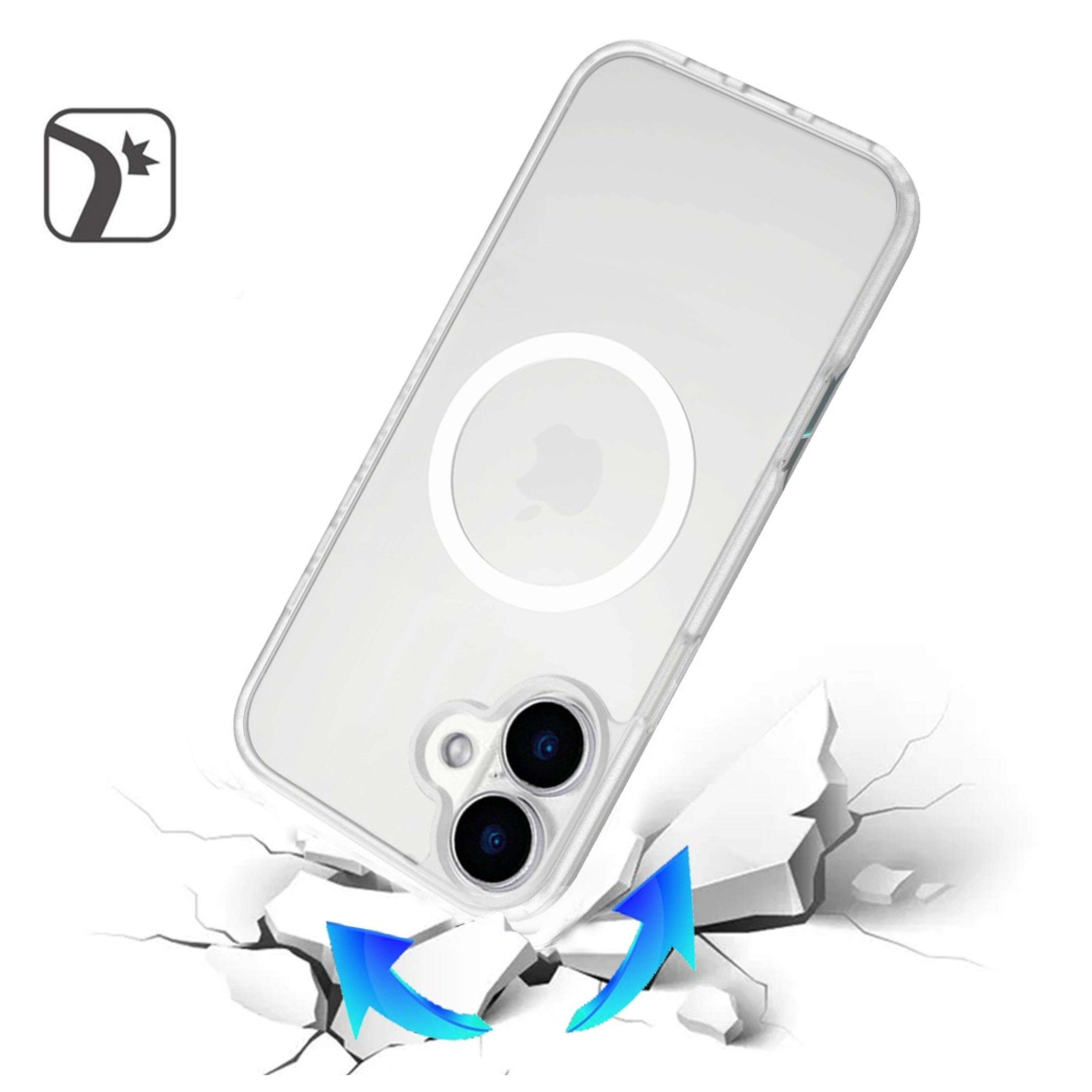 Left. Kitcheniva - Translucent Soft Touch Magnetic Circle Phone Case With Tempered Glass For iPhone 16 Clear - Clear.