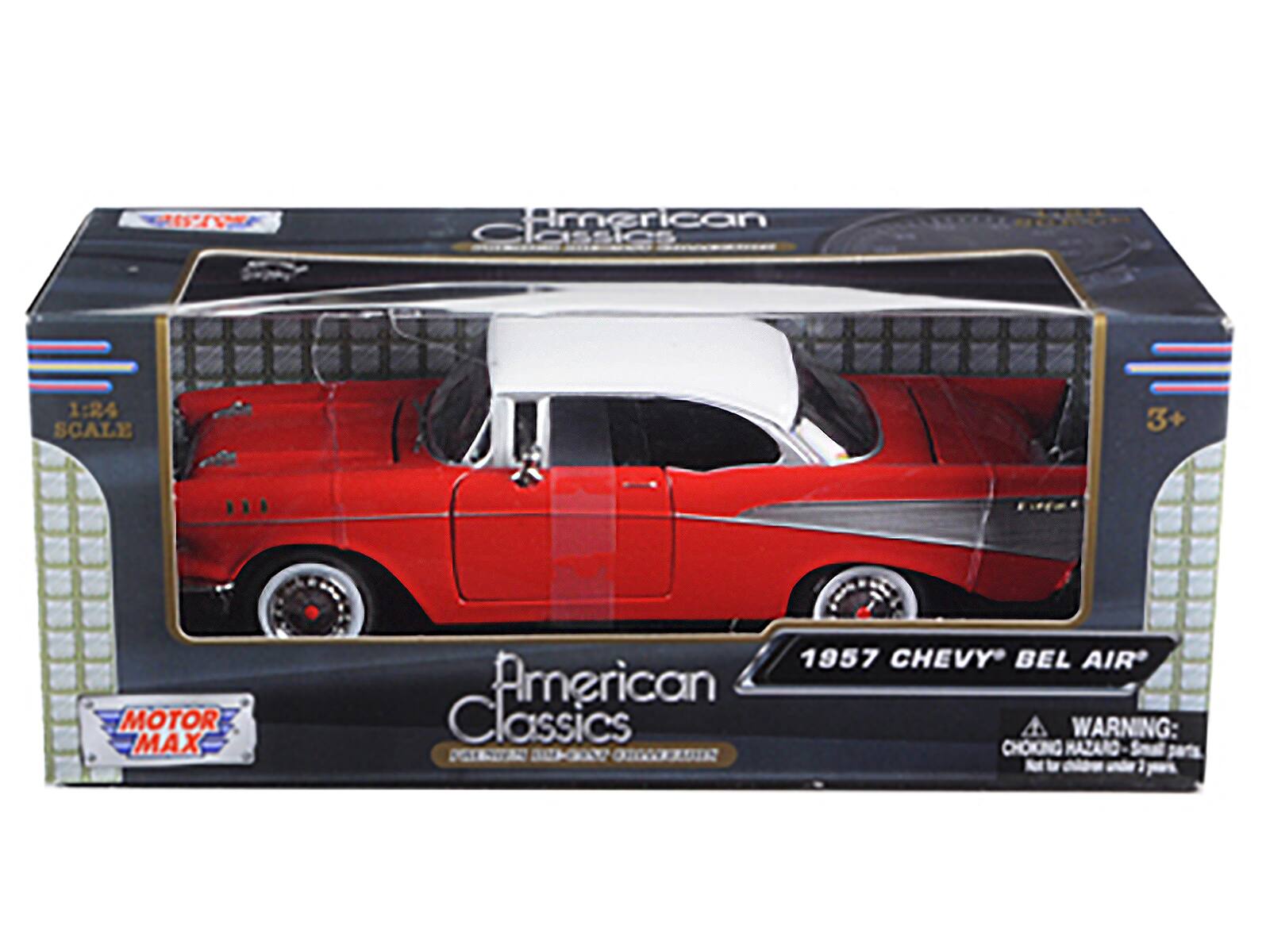 American Classics 1:24 SCALE 3+ MOTOR MAX 1957 CHEVY BEL AIR American Classics WARNING: CHOKING HAZARD - Small parts. Not for children under 3 years.