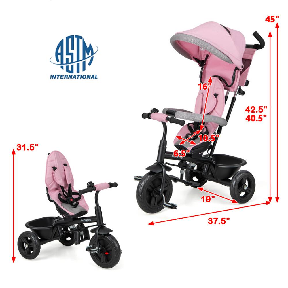 Sure, here is the corrected and grouped text from the image:

- **ASTM INTERNATIONAL**

- **Dimensions:**
  - 45"
  - 42.5"
  - 40.5"
  - 31.5"
  - 16"
  - 10.5"
  - 6.5"
  - 19"
  - 37.5"

- **Product:**
  - babes 1g