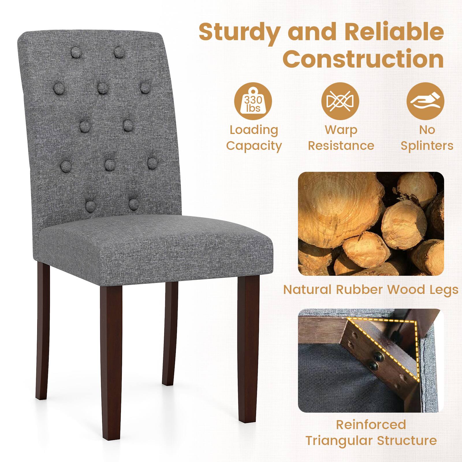 Sturdy and Reliable Construction

- 330 lbs Loading Capacity
- Warp Resistance
- No Splinters
- Natural Rubber Wood Legs
- Reinforced Triangular Structure