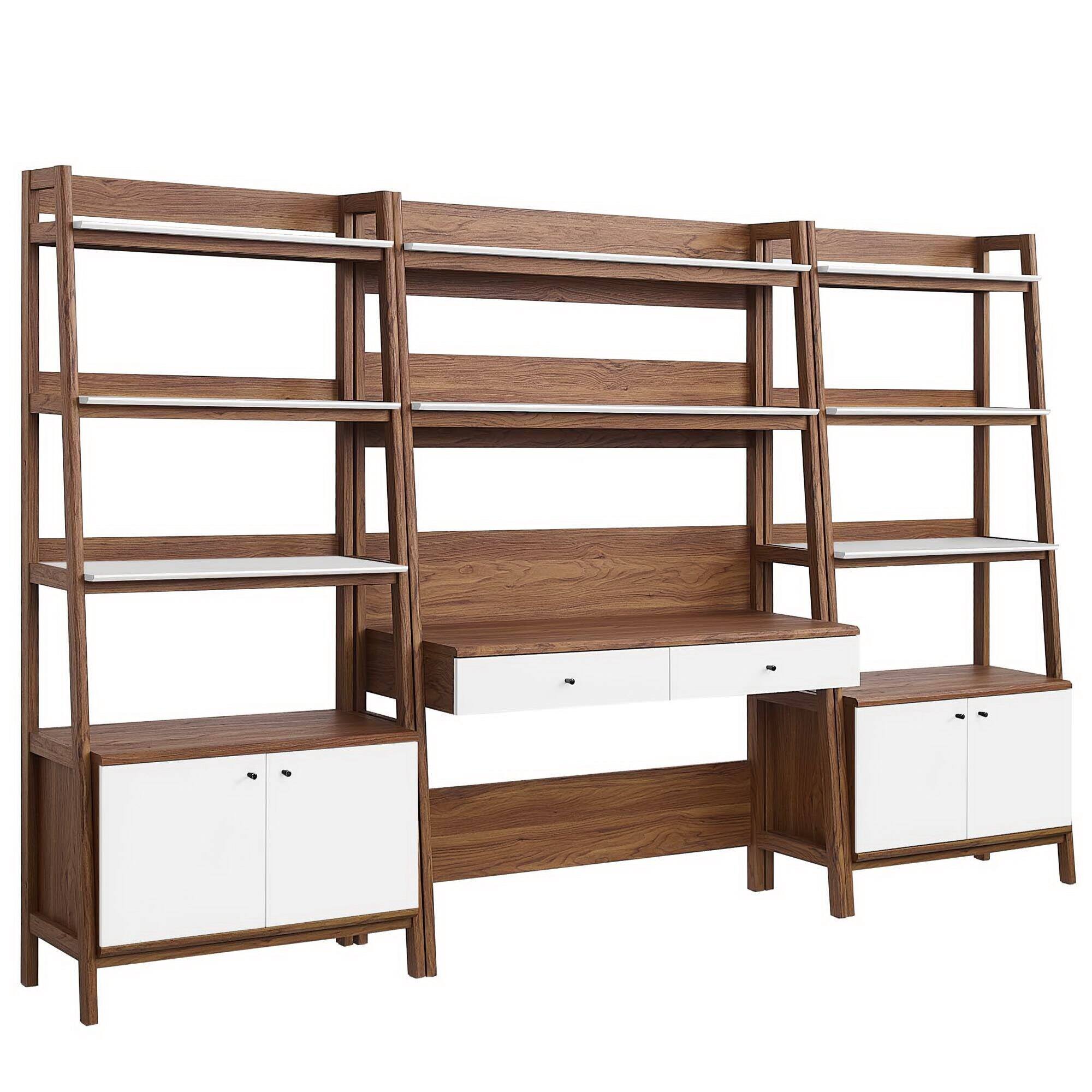 Angle. Modway - Bixby 3-Piece Wood Office Desk and Bookshelf by Modway - Walnut White.