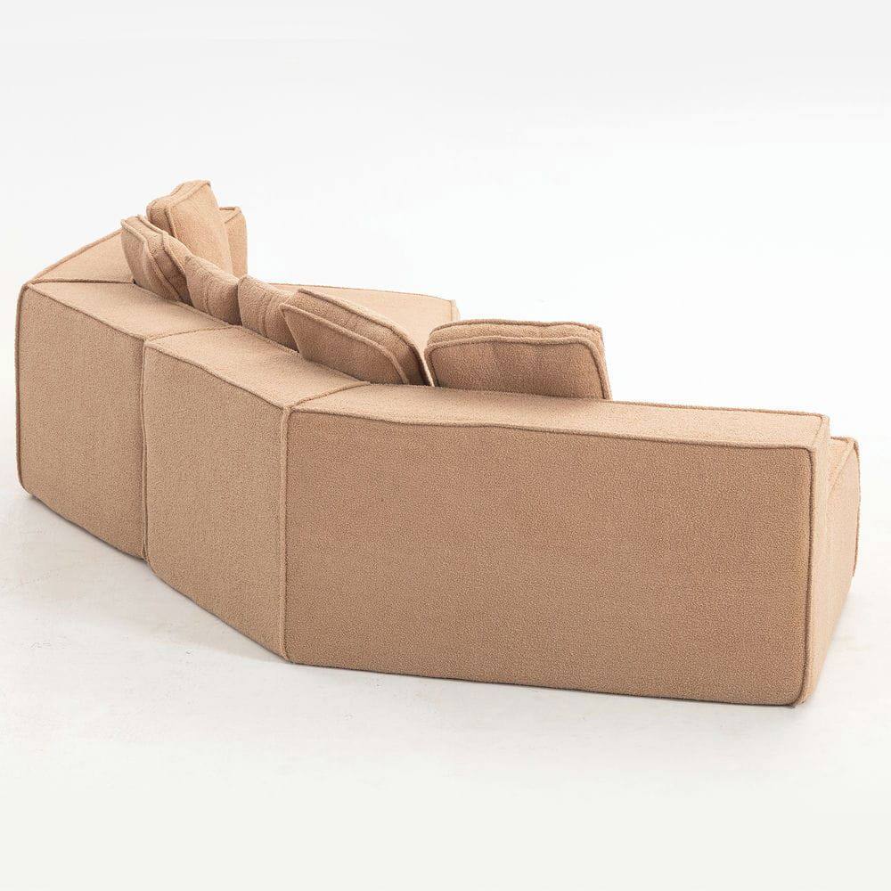 Alt View 7. Kadyn - 132" Oversized Teddy Modular Sofa - Full-Foam Couch with 6 Pillows, High-Density Support for Family Living Rooms - Brown.