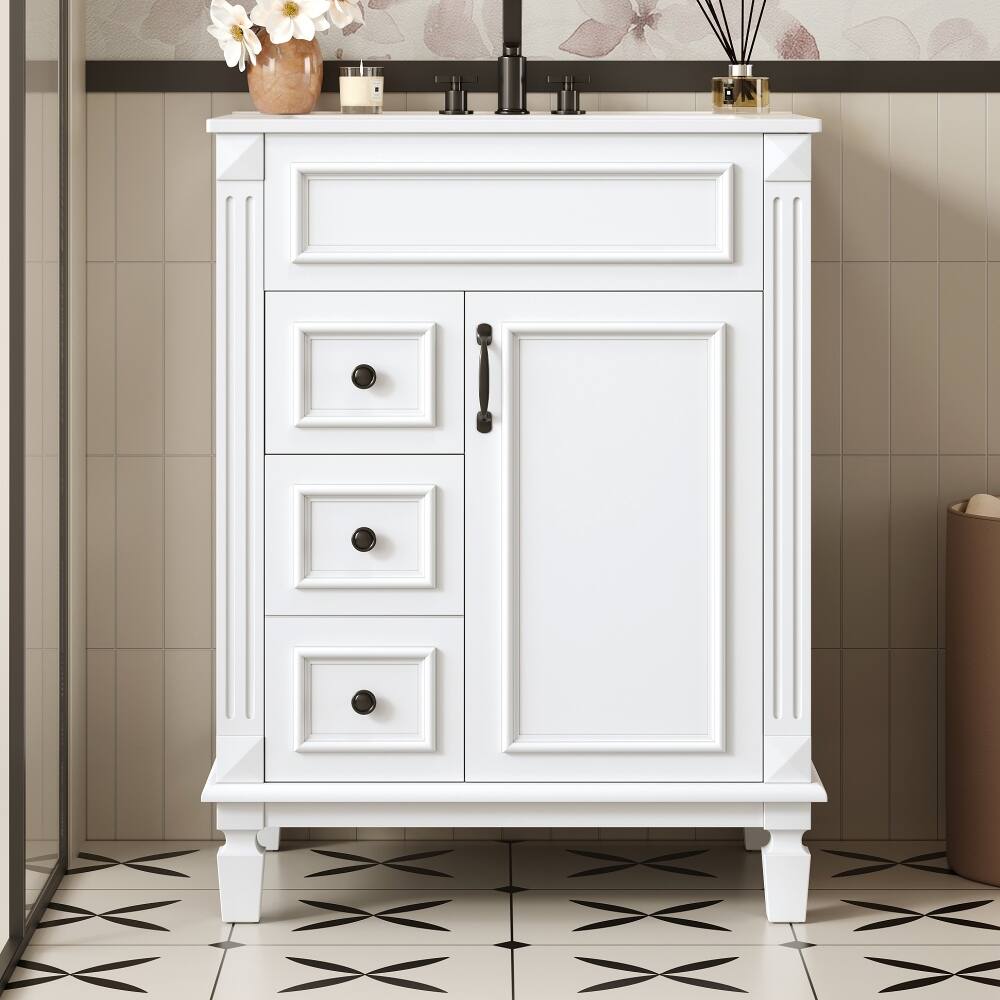 Left. Loheer - Loheer 24 inch bathroom vanity with sink White Small Bathroom Vanity with 2 Drawers and Adjustable Shelf - White.