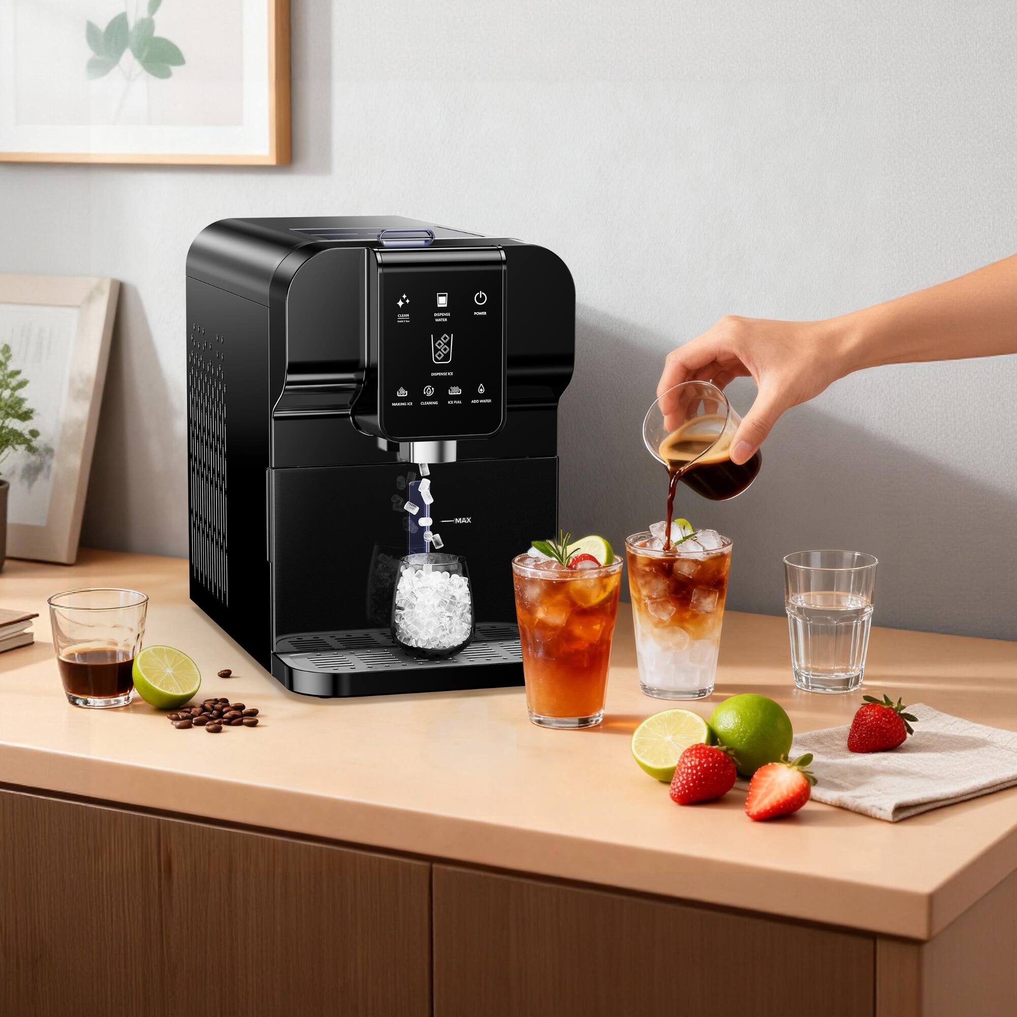 Alt View 6. SIMZLIFE - 2-in-1 Nugget Ice Maker with Water Dispenser, 30Lbs/24H Countertop Ice Machine, Ice Ready in 10 Mins & Self-Cleaning - BLACK.