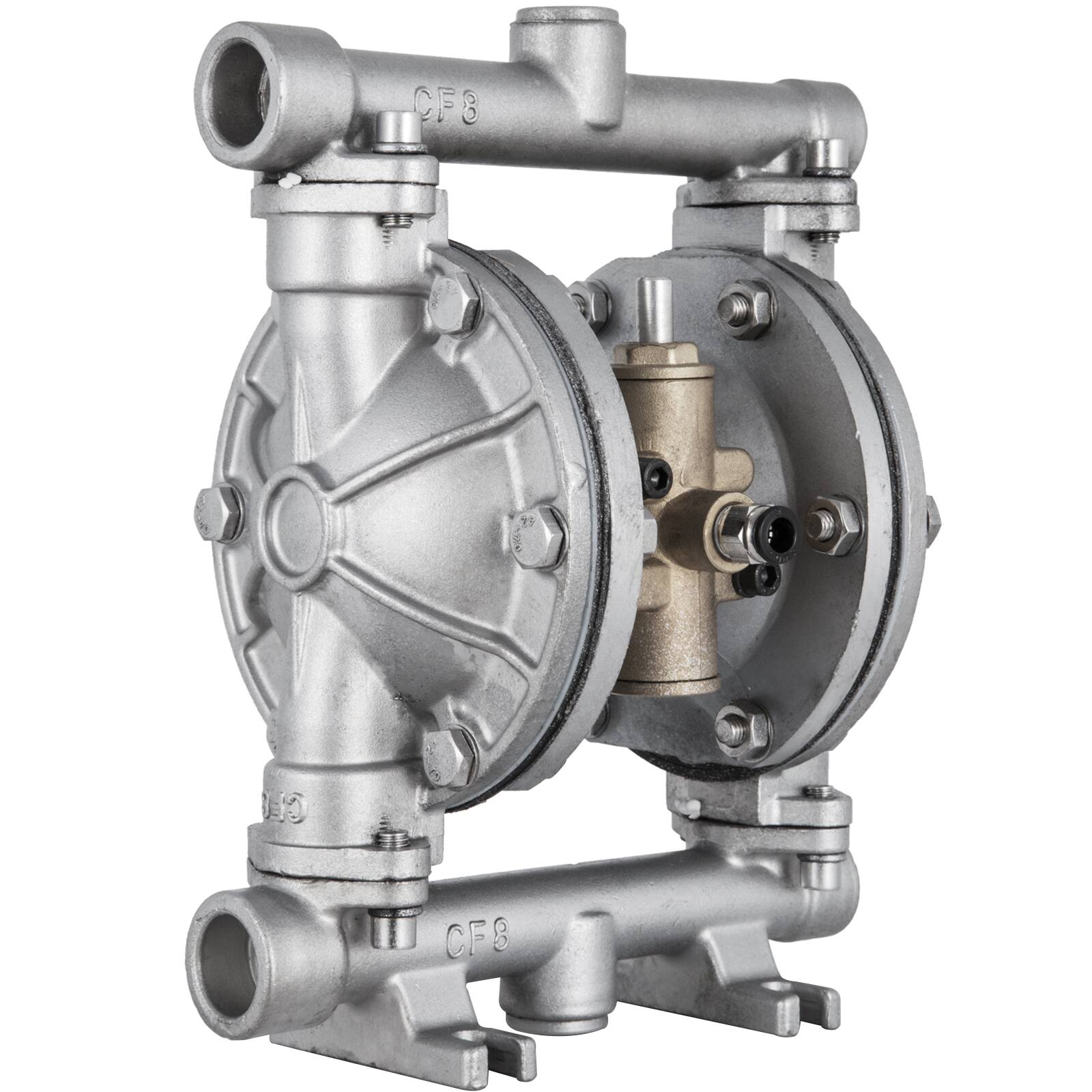 Alt View 5. VEVOR - Air-Operated Double Diaphragm Pump, 1/2 in Inlet & Outlet, Stainless Steel Body, 3 GPM & Max 90 PSI - White;Black.