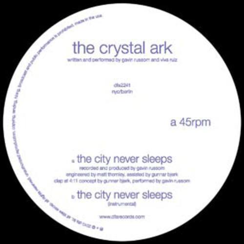 the crystal ark  
written and performed by gavin russom and viva puz  

dl2241  
nyobarin  

a 45rpm  

the city never sleeps  
recorded and produced by gavin russom  
engineered by mat thomiey  
assisted by g boork  
concept by gunner biork  
performed by gavin russom  

the city never sleeps  
(natural)  

www.atlarscards.com