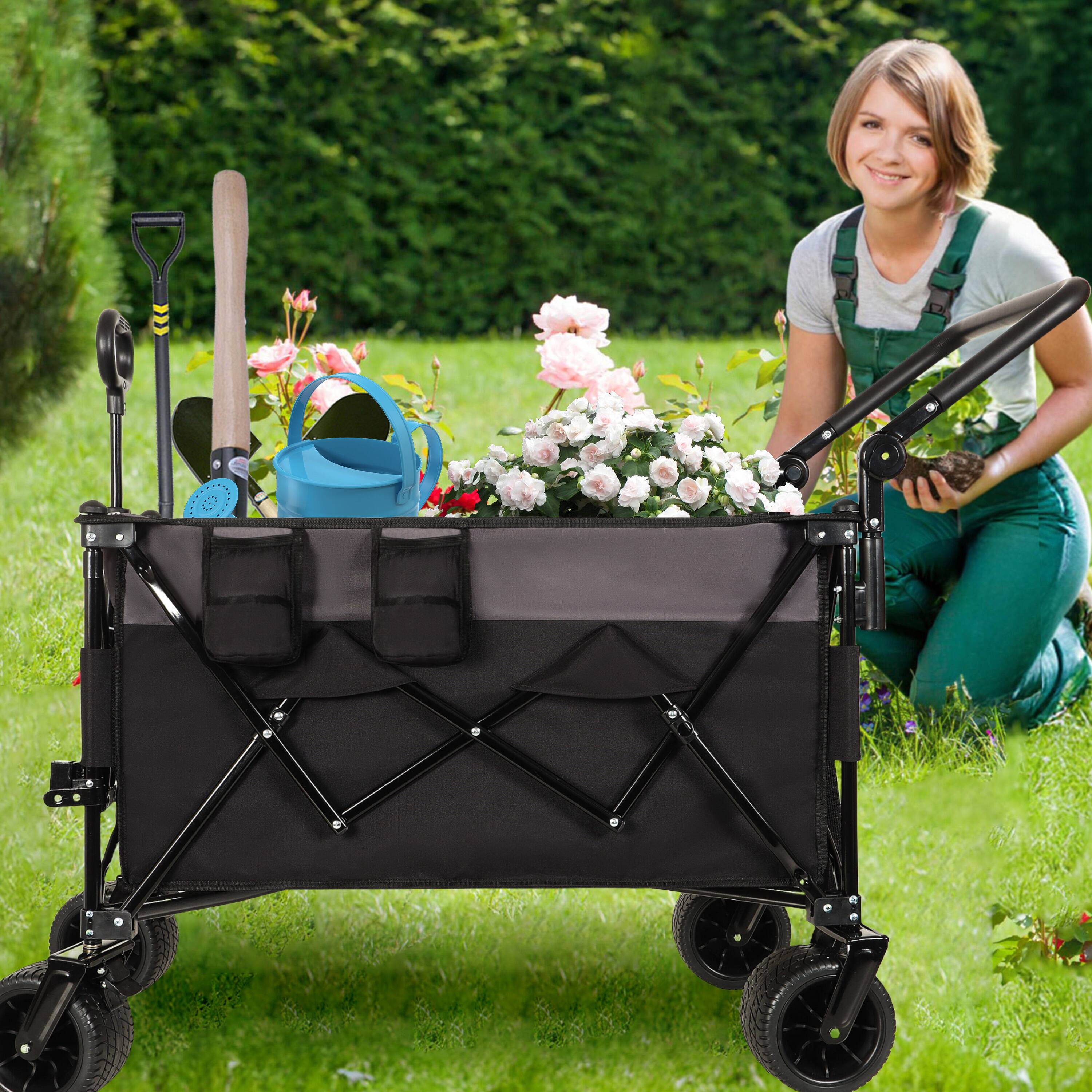 Alt View 2. APRILSOUL - Multi-Functional Push-Pull Folding Wagon Cart with Rotating Handle and 360° All-Terrain Wheels Large Capacity Black Gray - Black+ Gray.