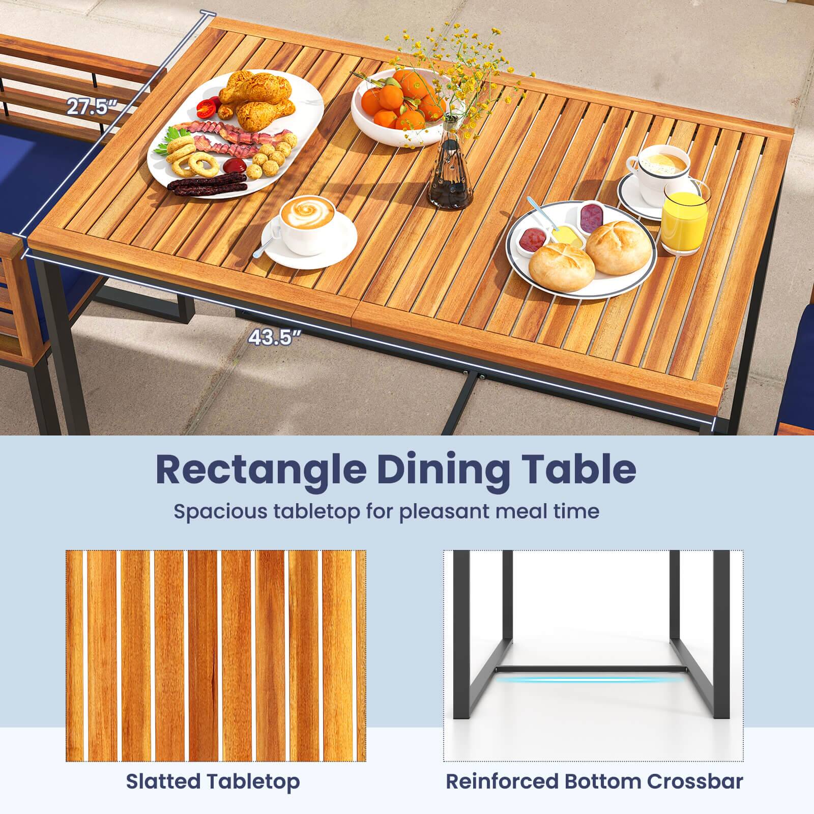 27.5" x 43.5" Rectangle Dining Table  
Spacious tabletop for pleasant meal time  
Slatted Tabletop  
Reinforced Bottom Crossbar