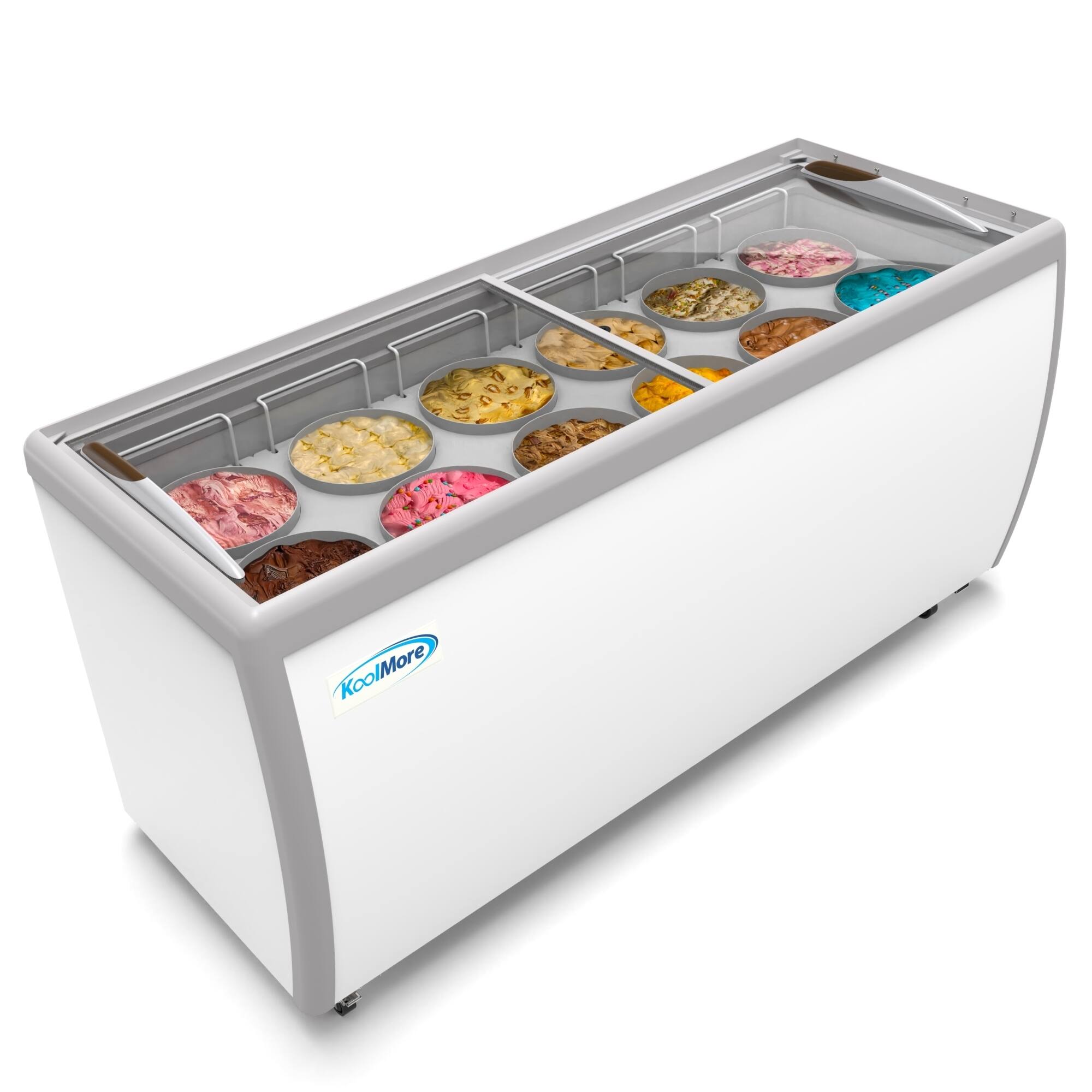 Angle. Koolmore - 70 in. 12 Tub Ice Cream Dipping Cabinet Display Freezer with Sliding Glass Door, 20 cu. ft. KM-ICD-71SD. - White.