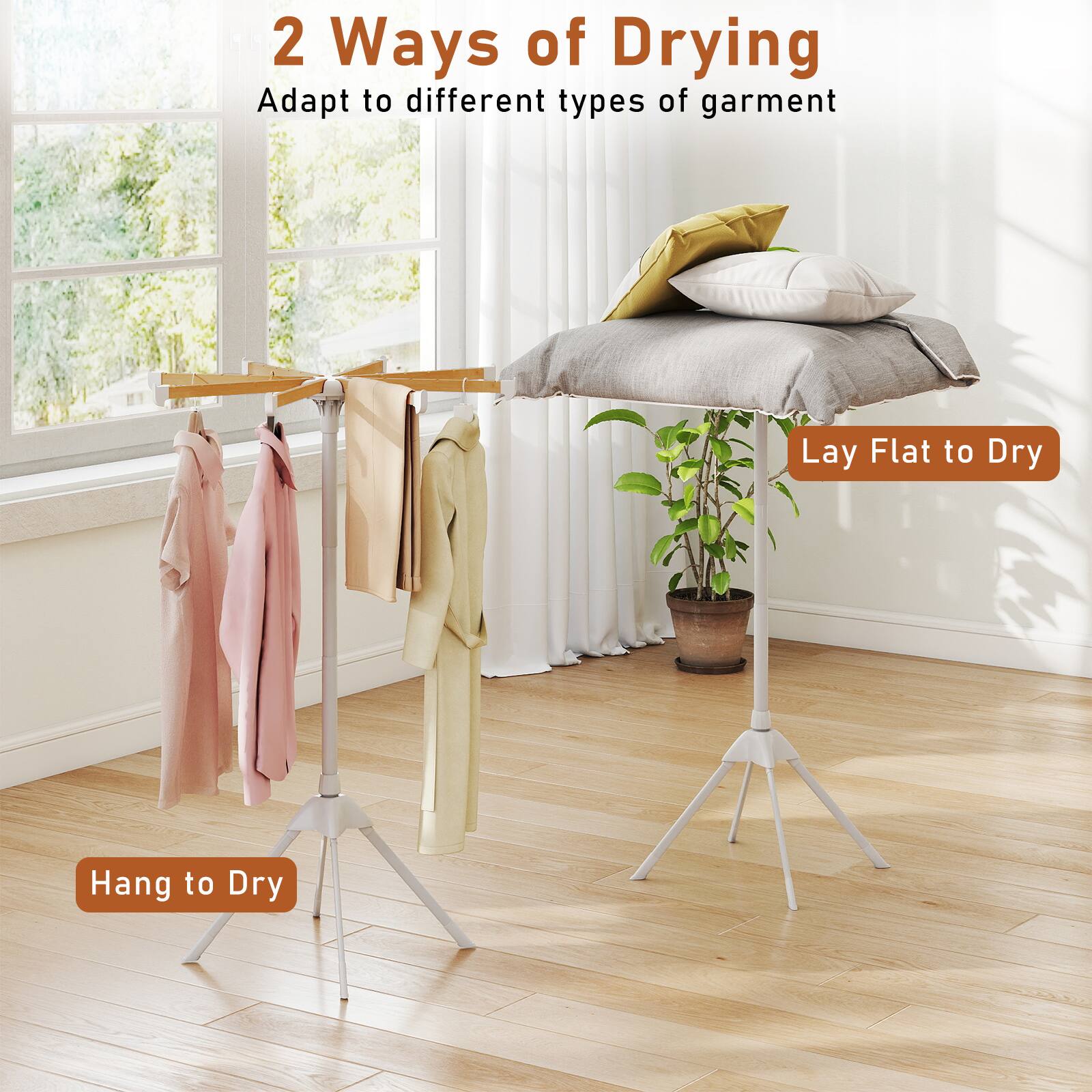 2 Ways of Drying  
Adapt to different types of garment  

Lay Flat to Dry  
Hang to Dry