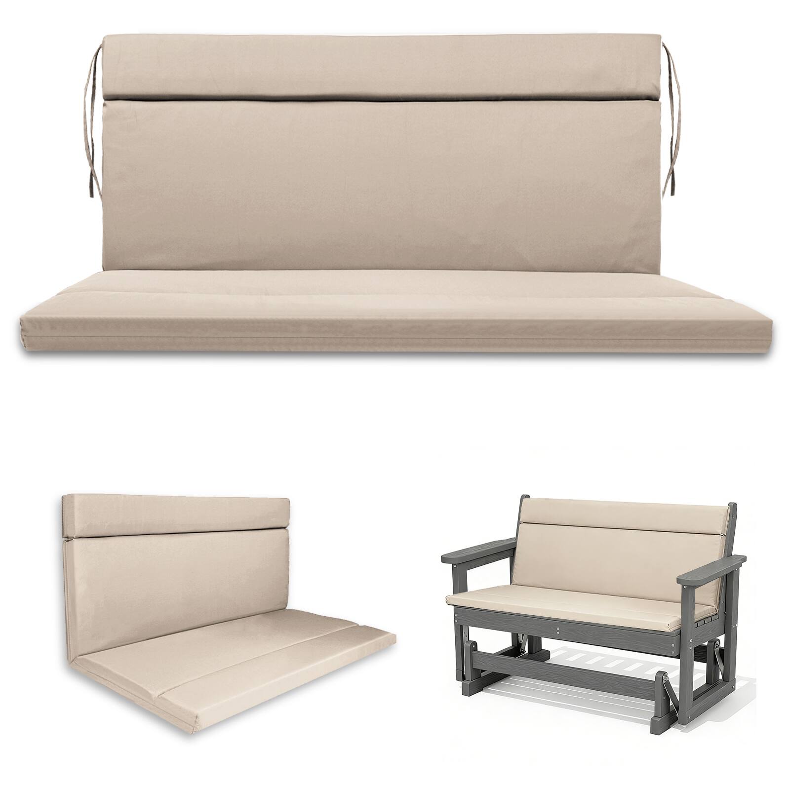 Front. Chateau Abodes - Outdoor Loveseat Glider Cushion, 42” x 48” Waterproof Patio Seat Pad for Bench, Swing & Outdoor Furniture - Khaki.