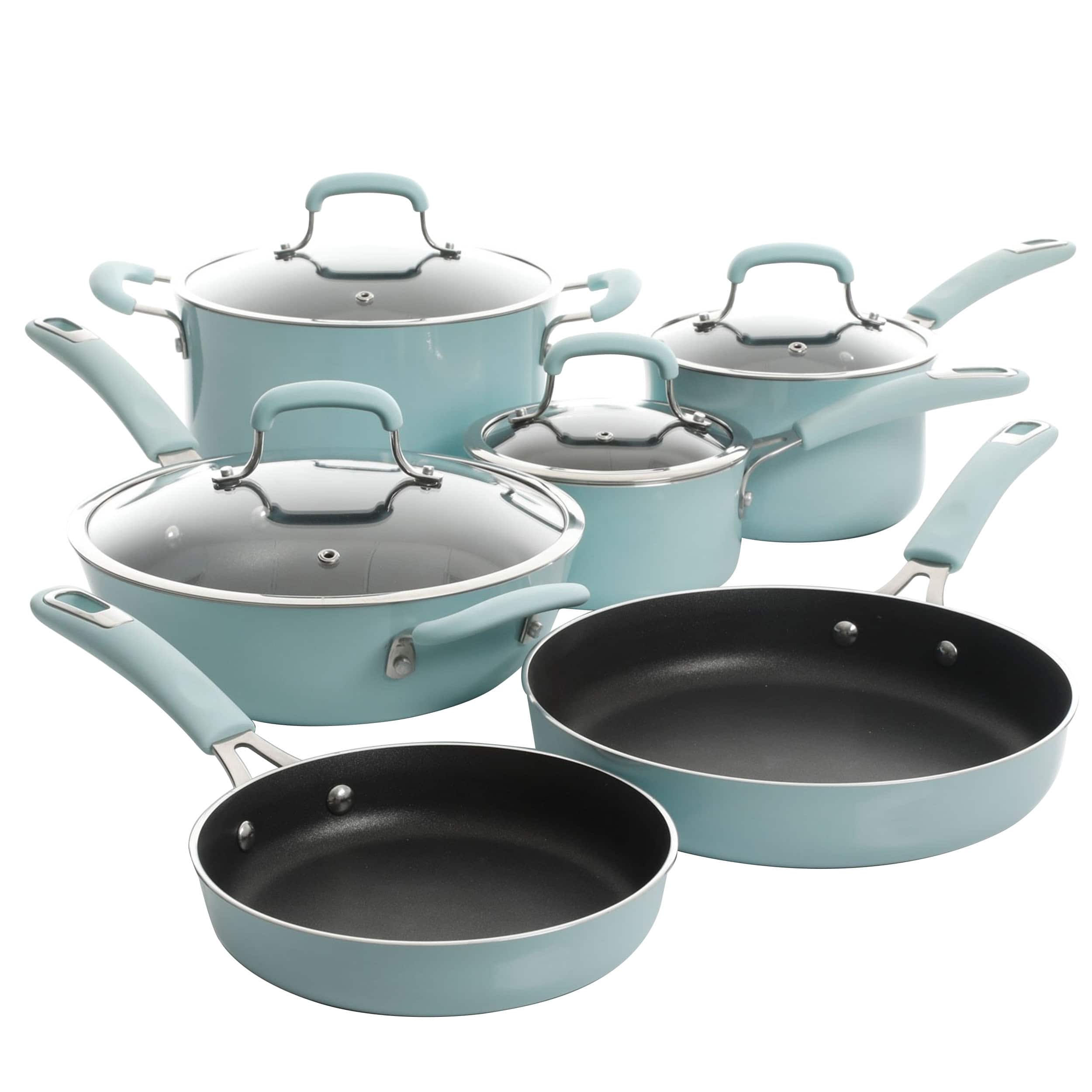 Front. Kenmore - Kenmore Elite Andover 10 Piece Nonstick Aluminum Cookware Set in Glacier Blue - Glacier Blue.