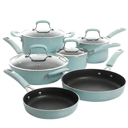 Front. Kenmore - Kenmore Elite Andover 10 Piece Nonstick Aluminum Cookware Set in Glacier Blue - Glacier Blue.