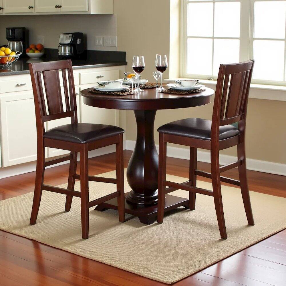 Angle. FurniFact - Elegant Wooden Bar Stools – Counter Height Chairs with Back - Mahogany.