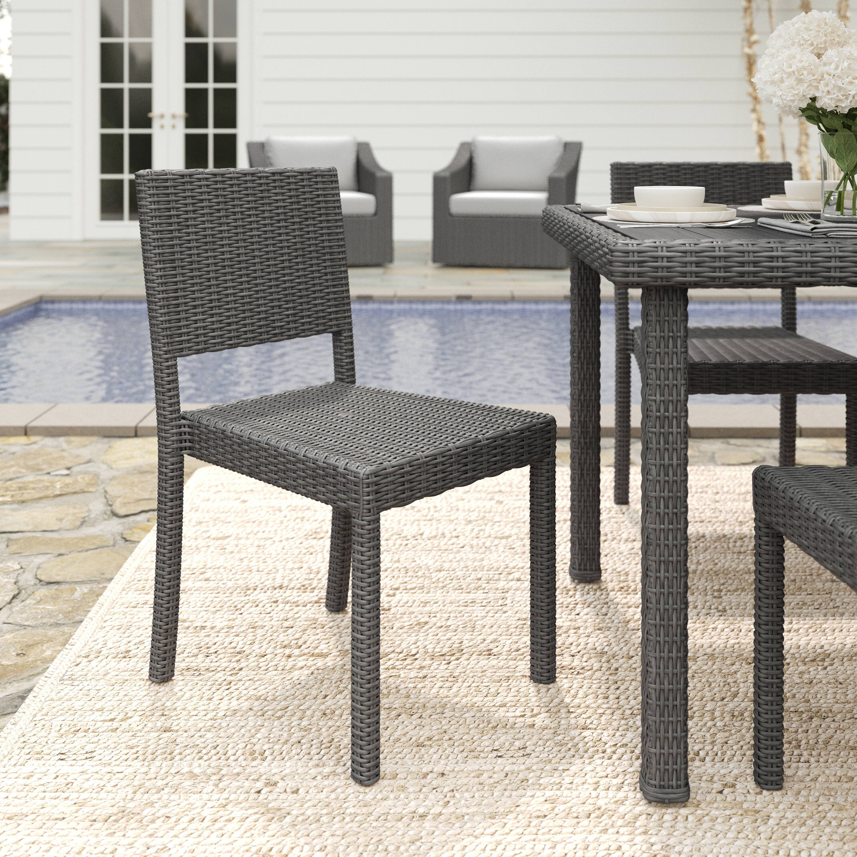 Alt View 1. Martha Stewart - Bedford Outdoor Rattan Wicker Stackable Side Dining Chair - Gray.