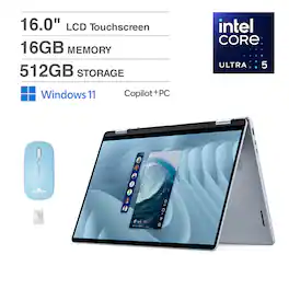 Dell - 16 Plus DB06250 2-in-1 Laptop 16.0 WUXGA Display (Ultra 5-226v, 16GB, Win 11 Home) w/Dockztorm Wireless Mouse - Ice Blue