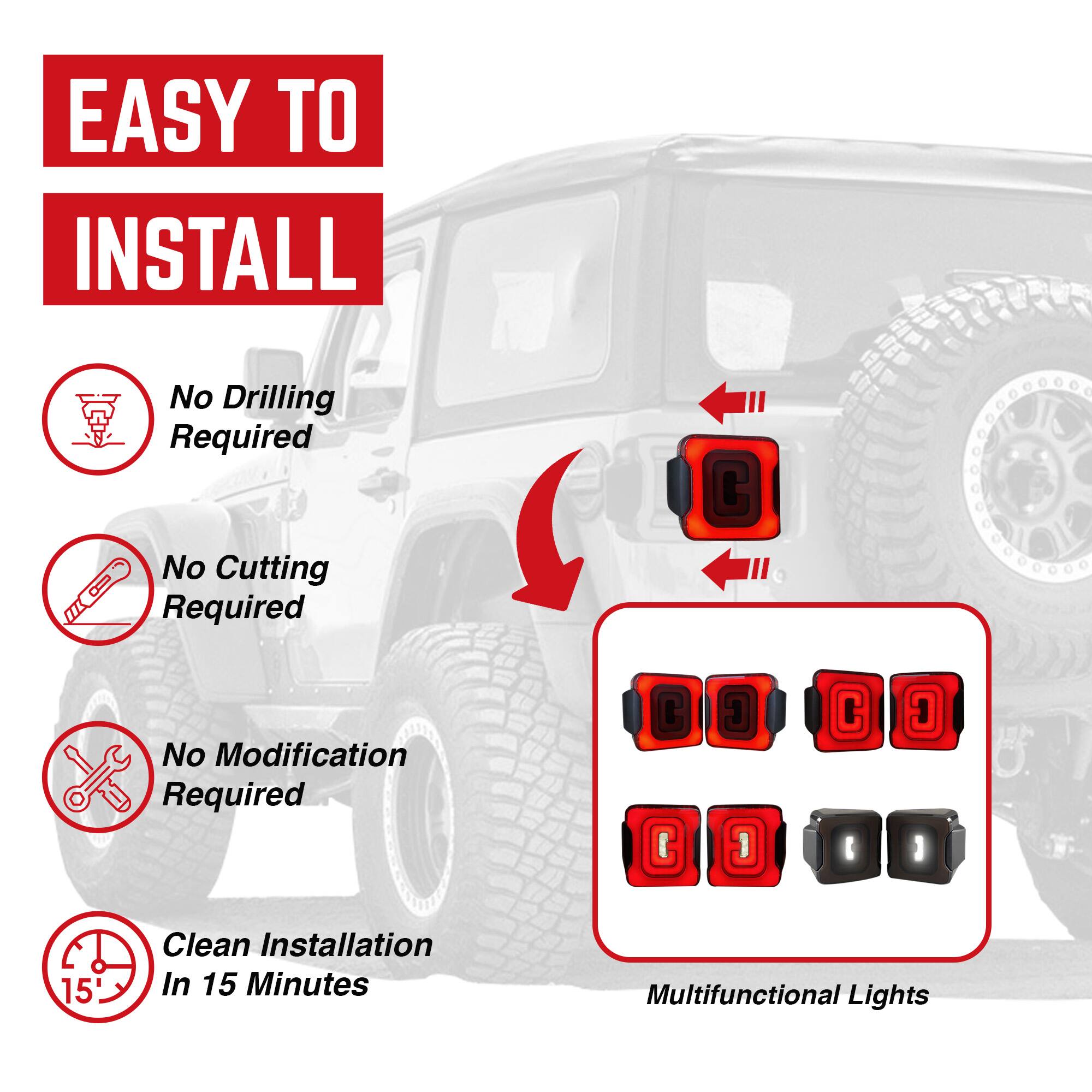 EASY TO INSTALL

- No Drilling Required
- No Cutting Required
- No Modification Required
- Clean Installation In 15 Minutes

Multifunctional Lights