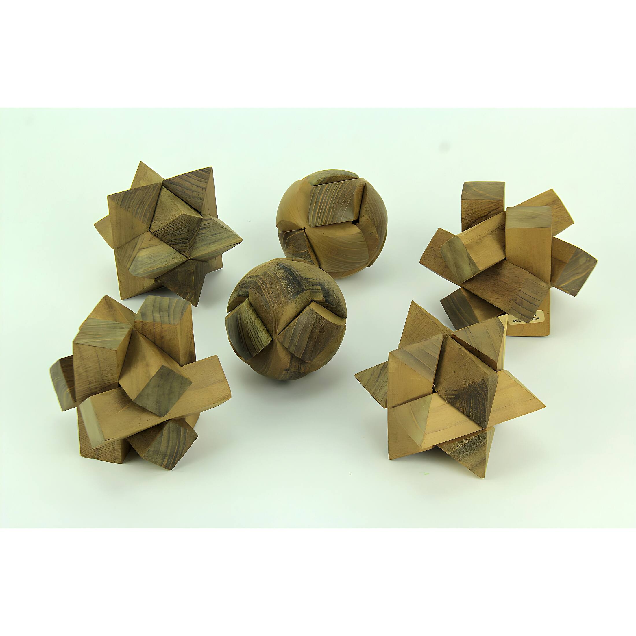 Alt View 1. Things2Die4 - Natural Teak Wood Hand Carved Decorative Puzzle Balls Set of 6 - Brown.