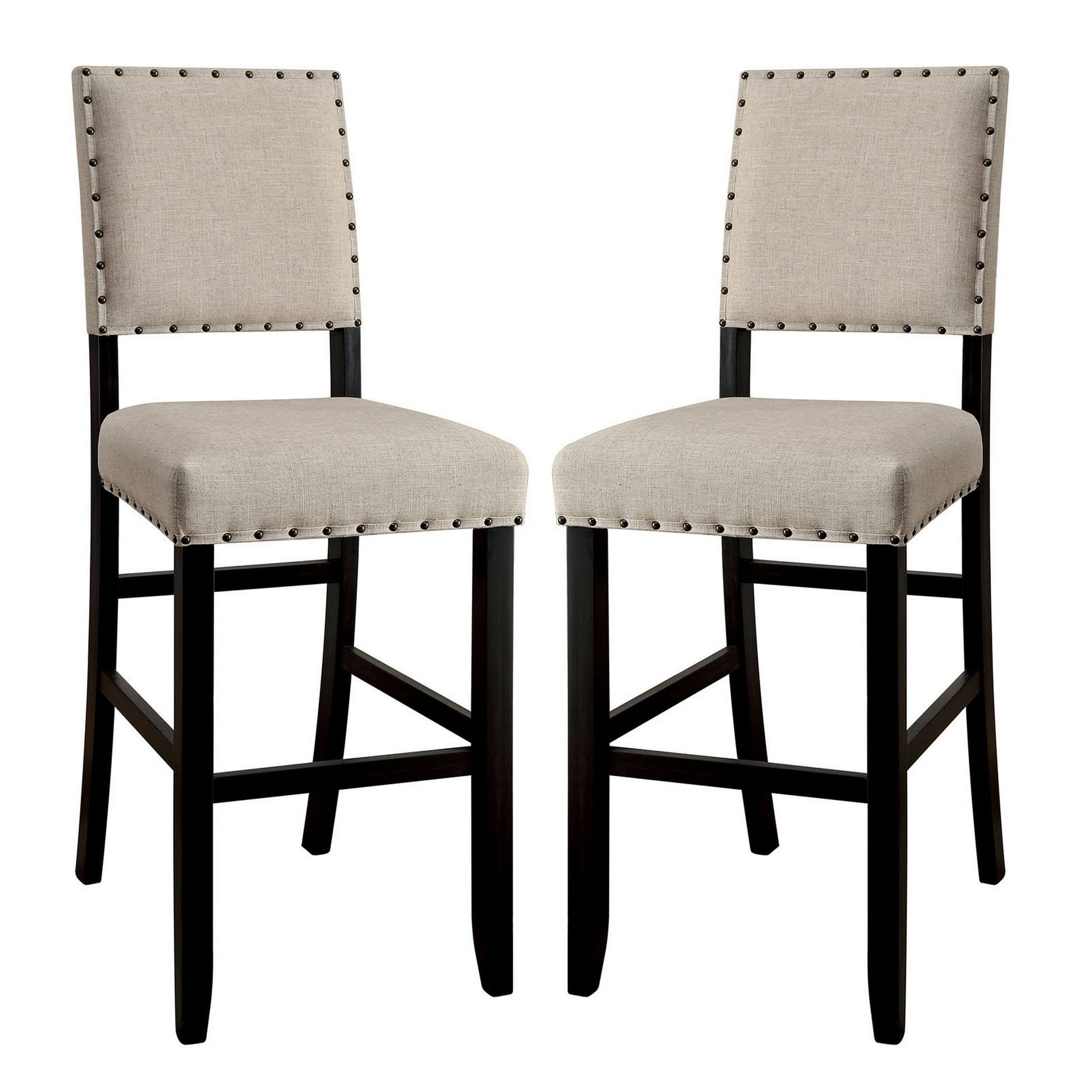 Front. Manhattan Lane - SANIA II Rustic Bar Chair In Ivory Linen, Cream, Set of 2 - Cream.