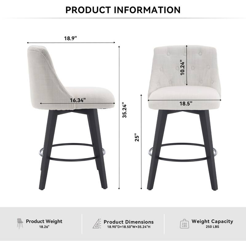 PRODUCT INFORMATION

- 18.9" (Width)
- 10.24" (Seat Height)
- 16.34" (Seat Depth)
- 35.24" (Height)
- 18.5" (Back Height)
- 25" (Leg Height)

Product Weight: 18.26 lbs

Product Dimensions: 18.90"D x 18.50"W x 35.24"H

Weight Capacity: 250 lbs