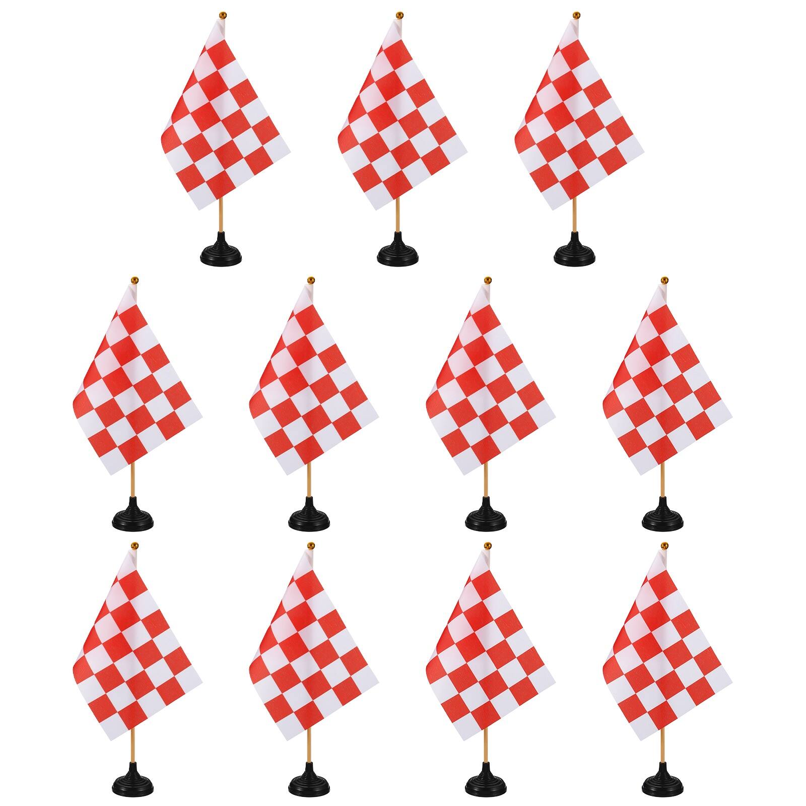 Front. Unique Bargains - 12pcs 12" R/W Checkered Table Flag for Racing/Sport Party, Bamboo Stick & Black Round Base - Red and White Flag, Black Base.