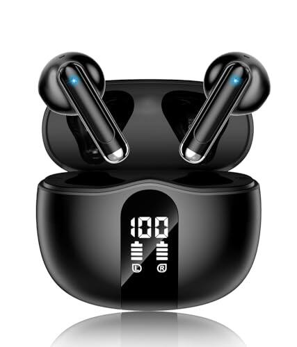 Alt View 1. Luckbyte - Wireless Earbuds Bluetooth 5. 4 Headphones with LED Display, Noise Cancelling Mic, 50H Playtime, Black.