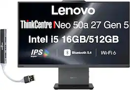 Lenovo - Upgraded - ThinkCentre Neo 50a All-in-One 24 FHD Display (i5-13420H, 16GB, 512GB SSD, Intel UHD, Win 11 Pro) w/USB Hub - Eclipse Black
