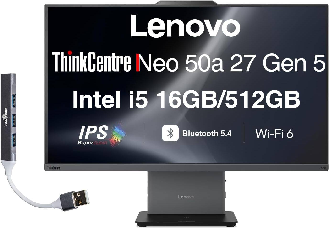 Lenovo - Upgraded - ThinkCentre Neo 50a All-in-One 24 FHD Display (i5-13420H, 16GB, 512GB SSD, Intel UHD, Win 11 Pro) w/USB Hub - Eclipse Black