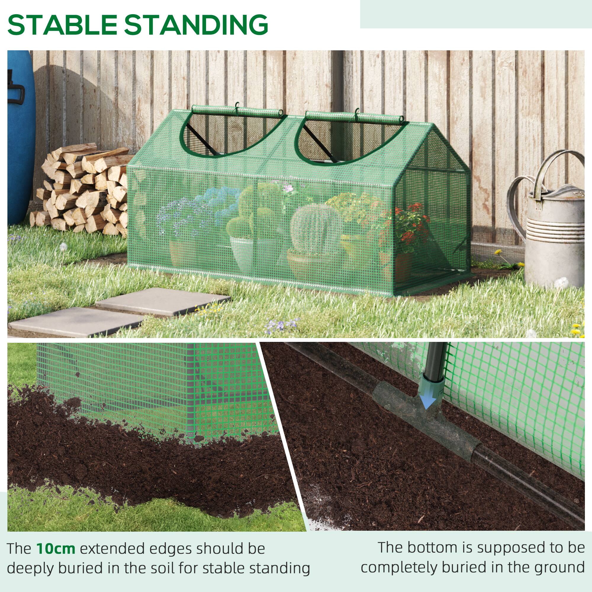 STABLE STANDING

The 10cm extended edges should be deeply buried in the soil for stable standing

The bottom is supposed to be completely buried in the ground