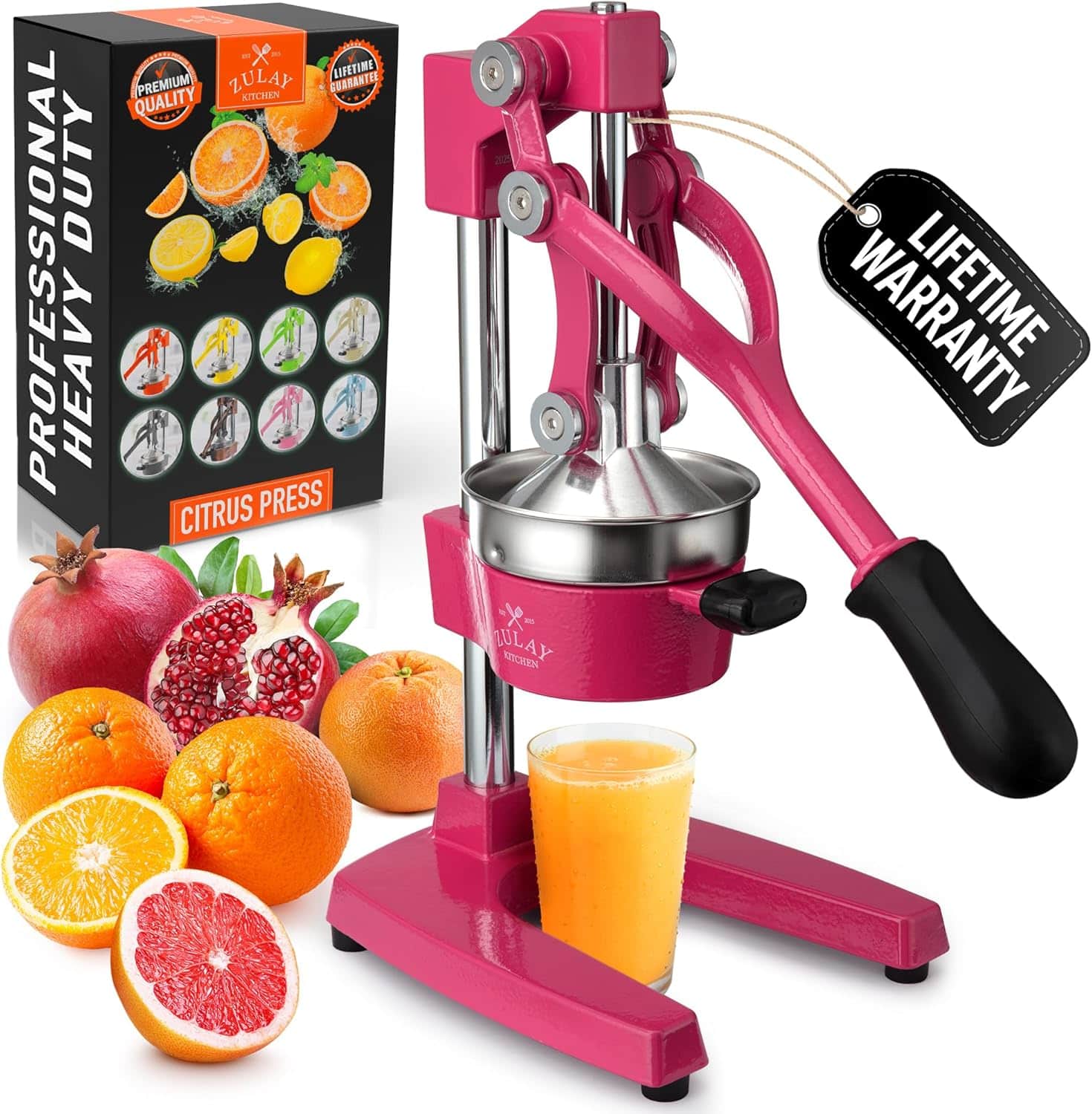 Zulay Kitchen - Cast-Iron Manual Citrus Press & Orange Squeezer Juicer - Dragonfruit