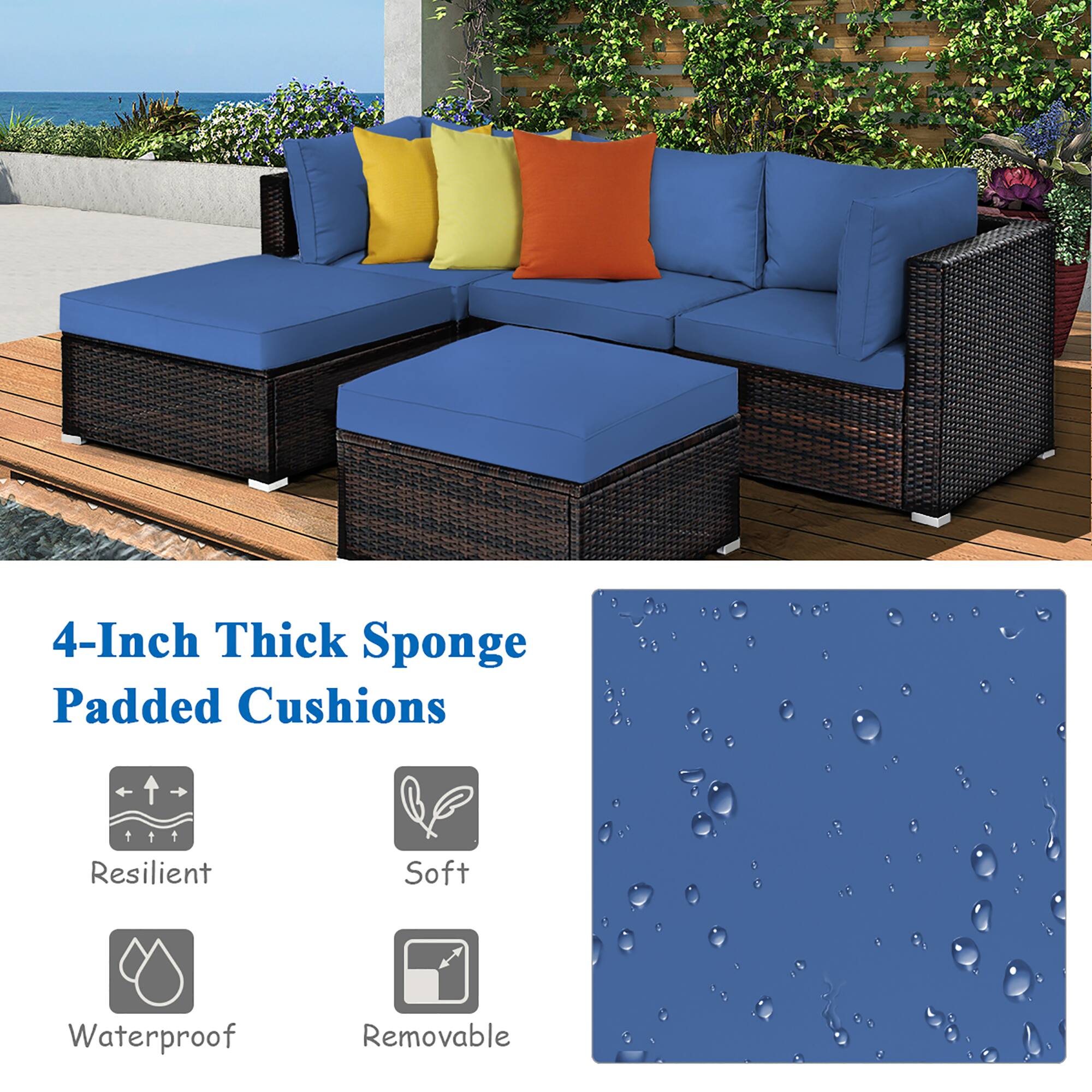 4-Inch Thick Sponge Padded Cushions, Resilient, Soft, Waterproof, Removable