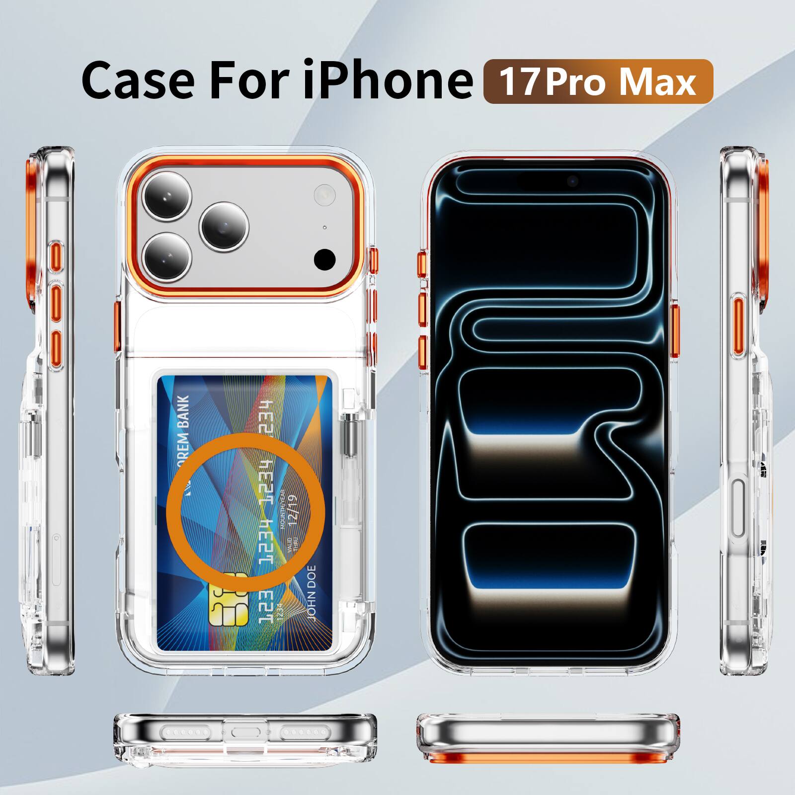 Case For iPhone 17 Pro Max

BANK REM A E2T hE2T hE2 hE2T 1234

MOUNTRVEA VAUID 12/19

JOHN DOE