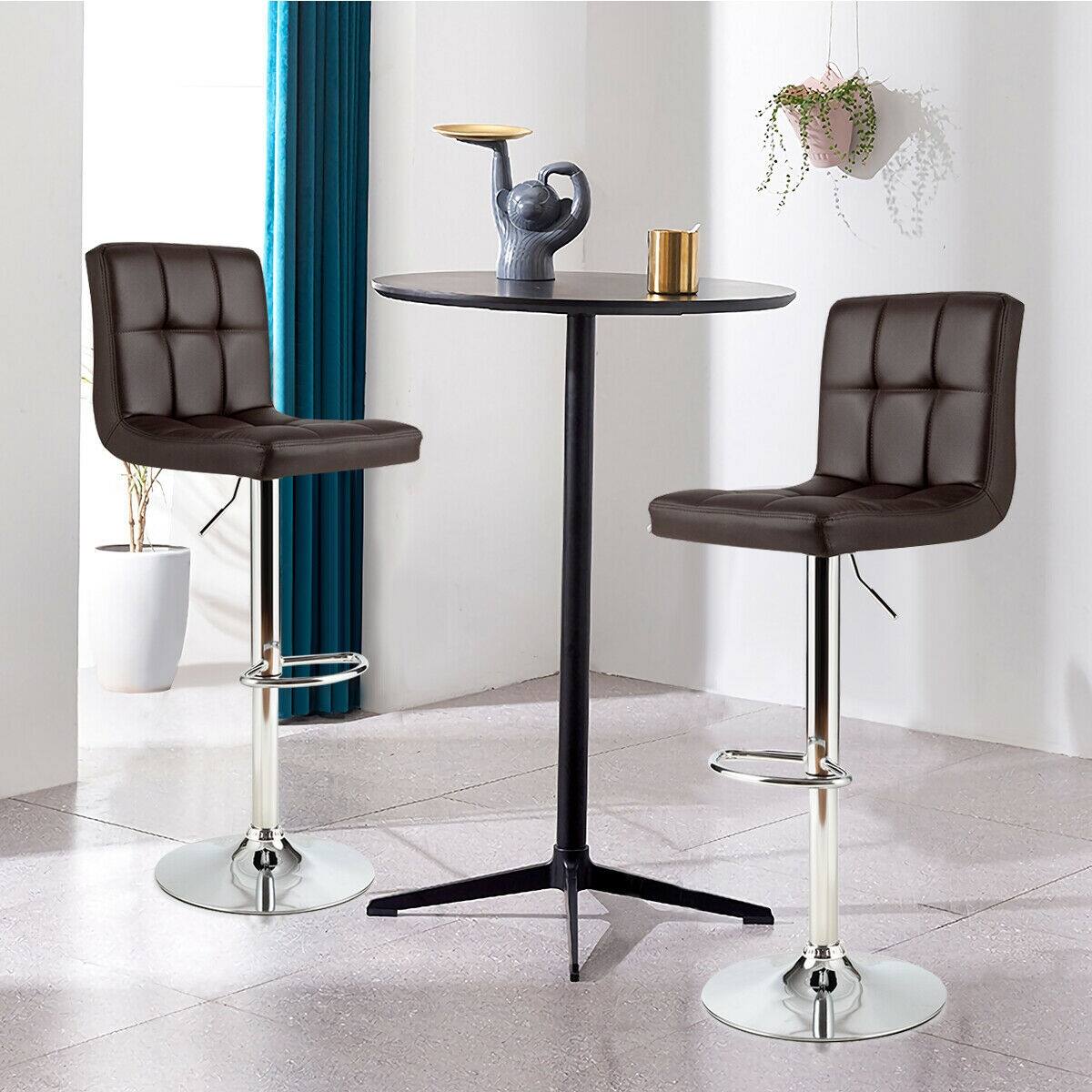 Alt View 1. Ecooso - Set of 2 Square Adjustable Swivel Bar Stools with Backrest and Footrest for Kitchen or Dining - Brown.