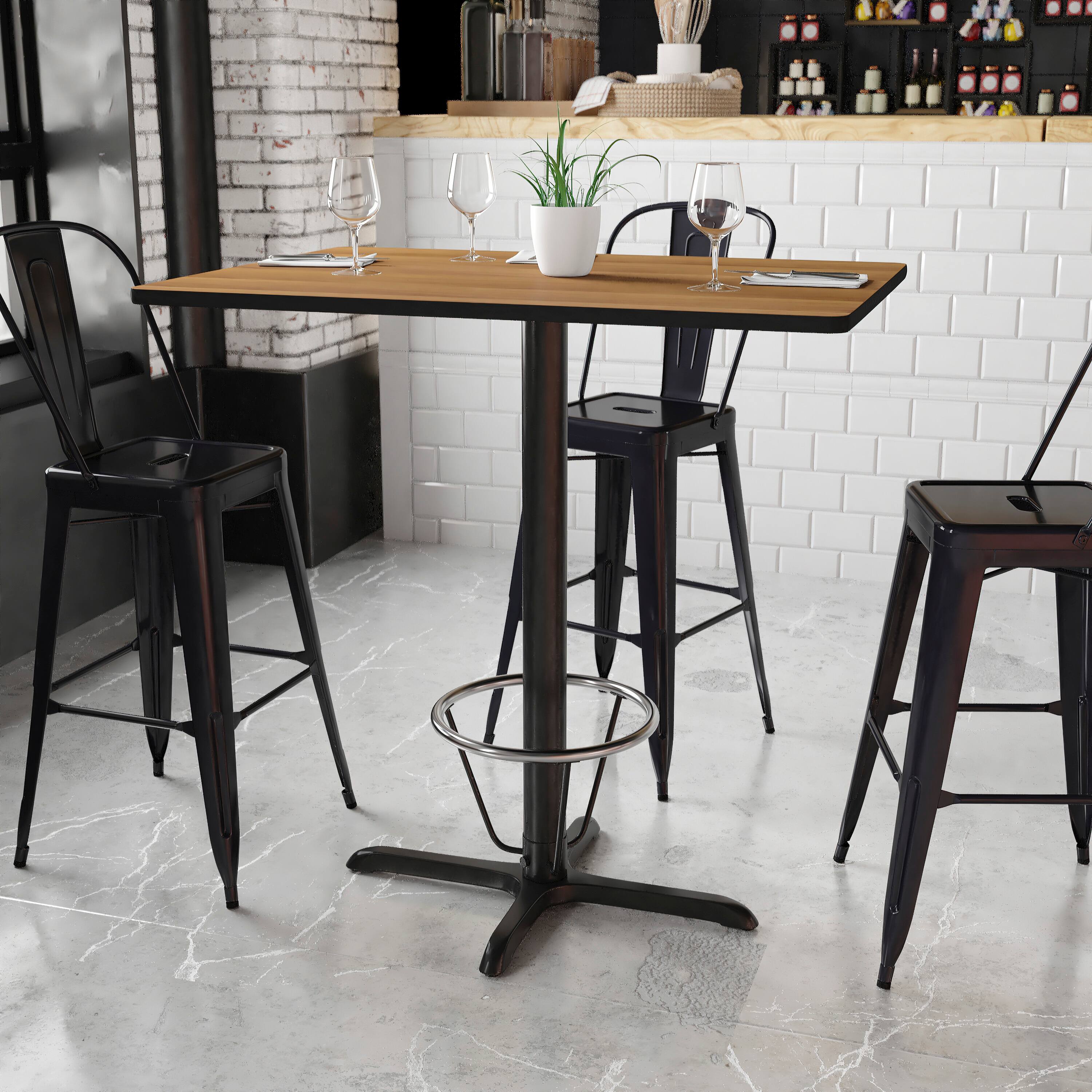 Angle. Flash Furniture - Stiles 30'' x 42'' Rectangular Walnut Laminate Table Top with 23.5'' x 29.5'' Bar Height Table Base and Foot Ring - Brown.