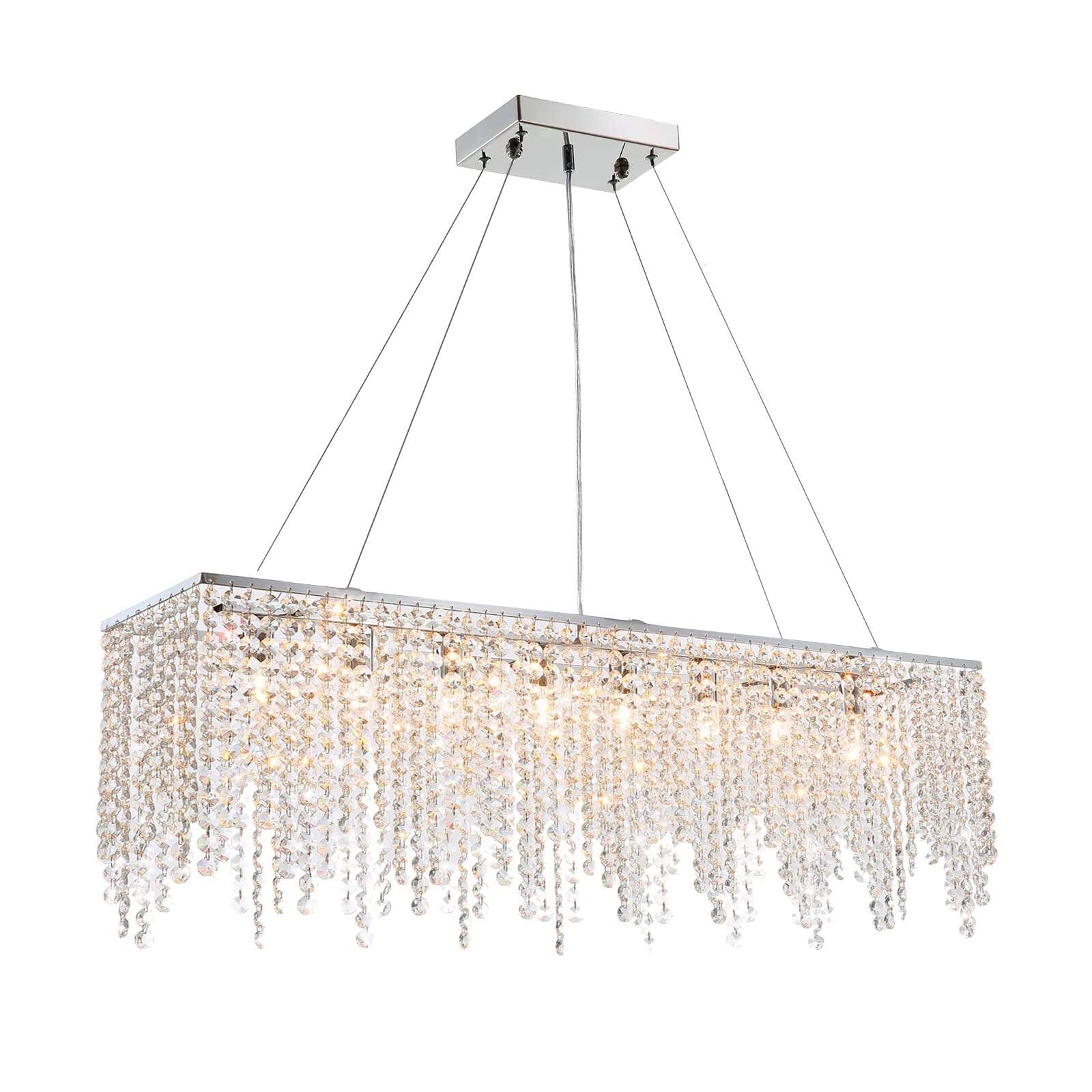 Alt View 5. Siljoy - 10 Light Rectangle Crystal Chandelier Ideal for Dining Room & Kitchen Island Pendant Lighting - Silver.