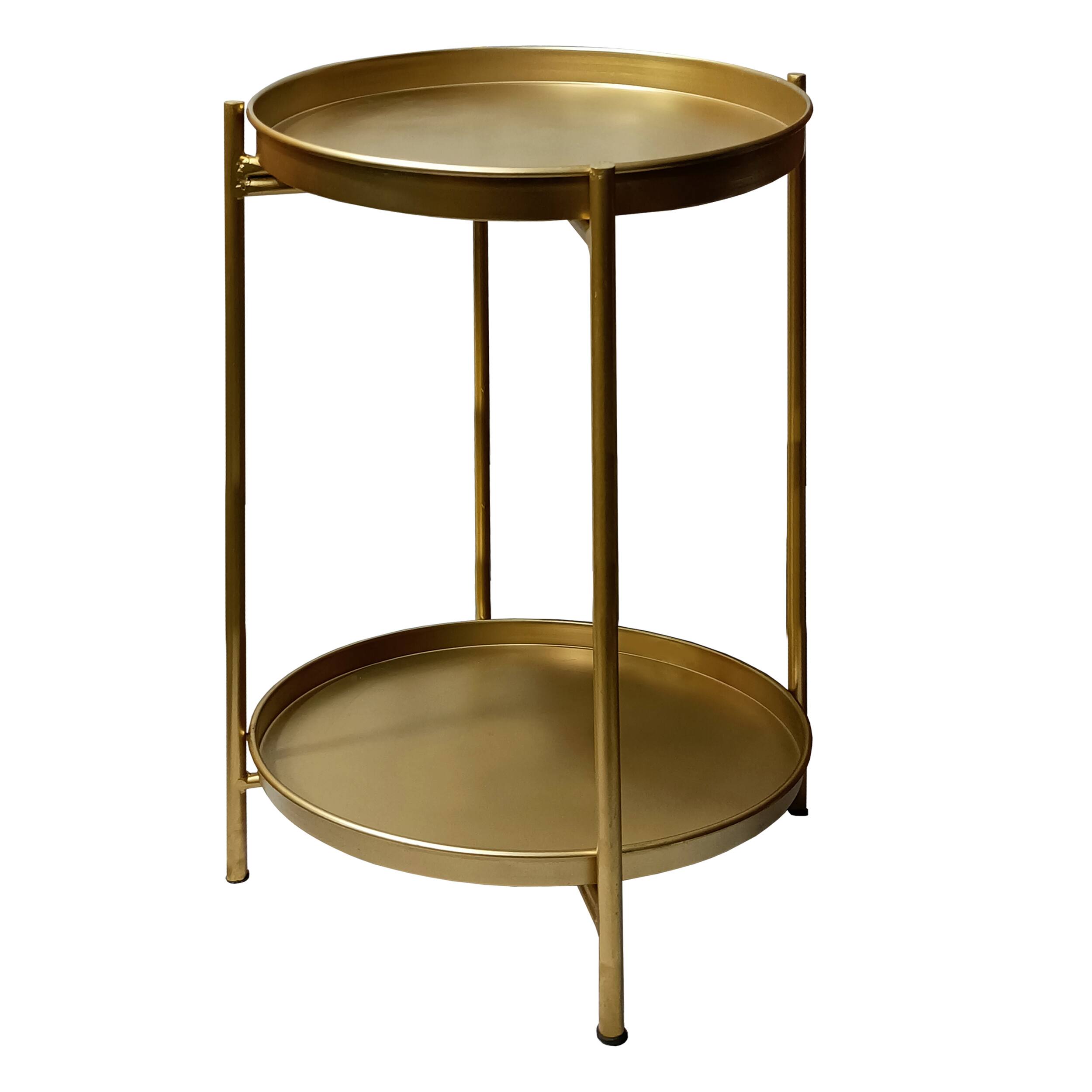 Front. Manhattan Lane - Vica 20 Inch High Round Side End Table with 2 Tier Iron Frame - Gold.