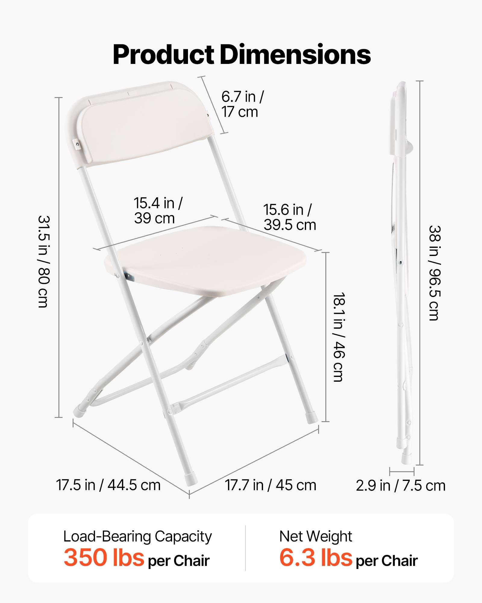 Product Dimensions

- 6.7 in / 17 cm
- 15.4 in / 39 cm
- 15.6 in / 39.5 cm
- 31.5 in / 80 cm
- 18.1 in / 46 cm
- 17.5 in / 44.5 cm
- 17.7 in / 45 cm
- 38 in / 96.5 cm
- 2.9 in / 7.5 cm

Load-Bearing Capacity: 350 lbs per Chair

Net Weight: 6.3 lbs per Chair