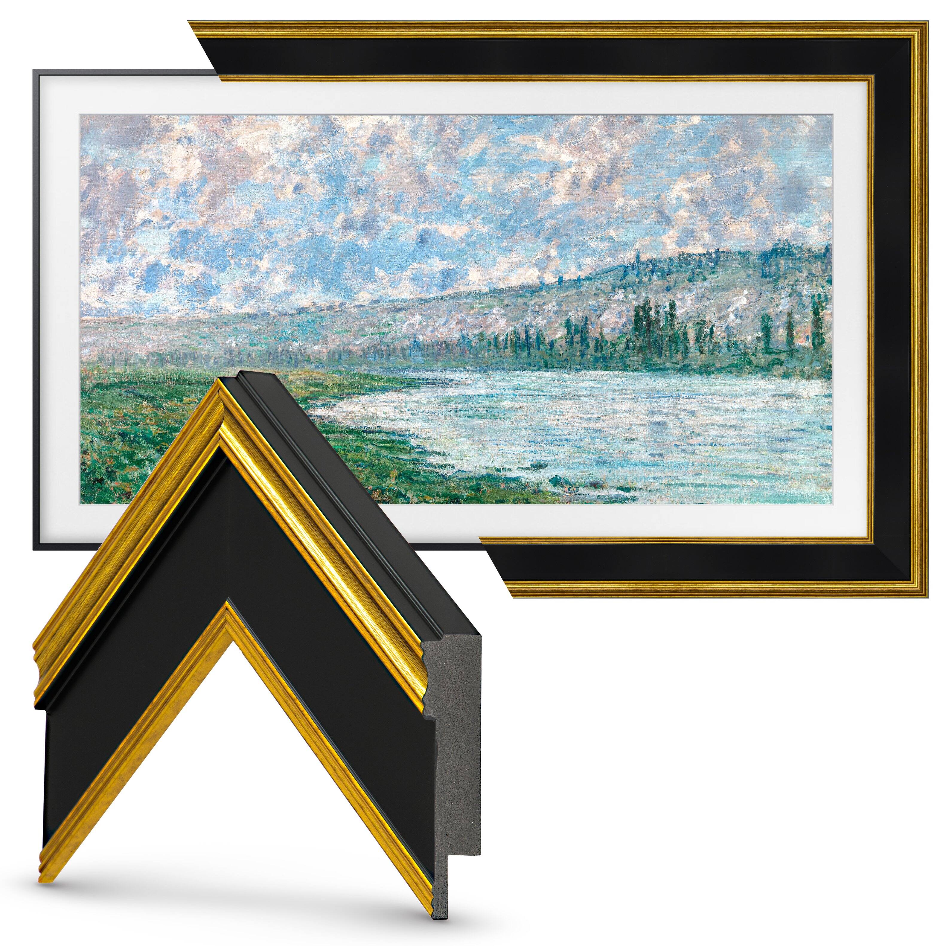 Left. Deco TV Frames - Premiere Bezel for Samsung the Frame TV - 32" - Antique Gold & Black.