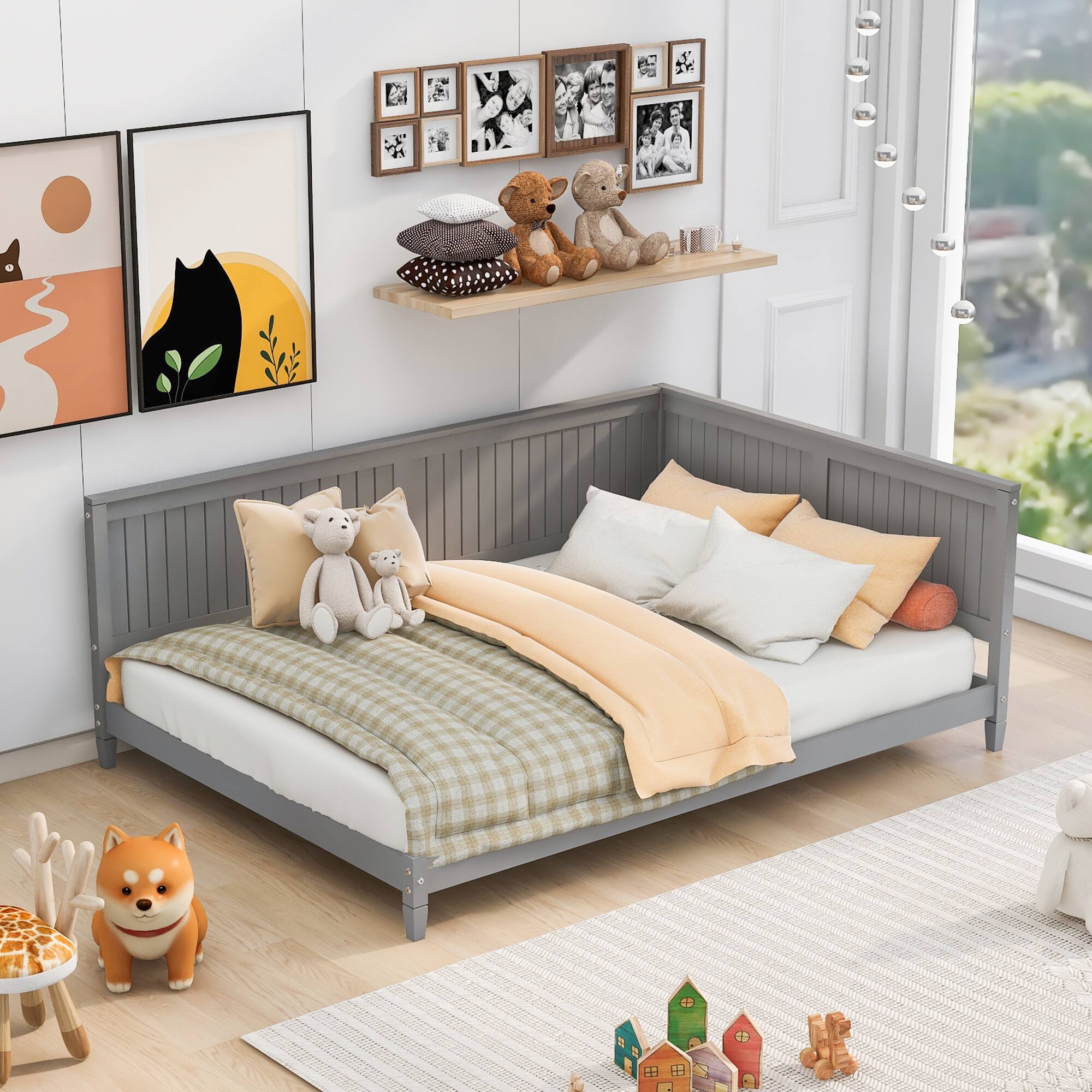 Tiramisubest - Full Size Wood Daybed/Sofa Bed, Gray - Gray