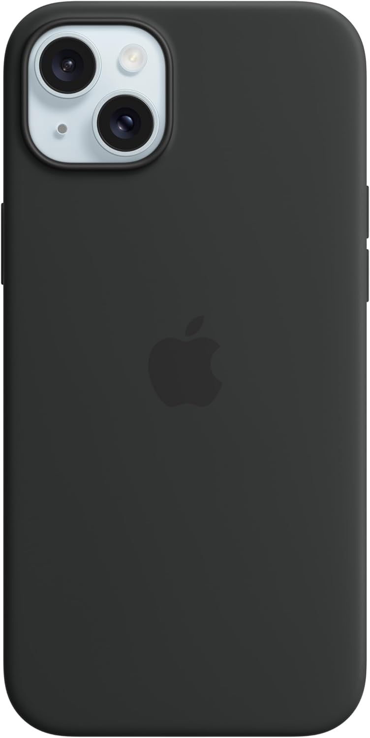 Back. Apple - Apple Silicone Case with MagSafe for iPhone 15 Plus - Black - Black.