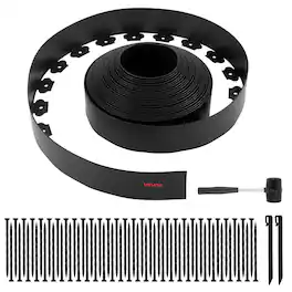 VEVOR - Landscape Edging, 66 ft x 4 in Plastic Garden Border Edging with 60 Spikes & 2 Ground Stakes, No Dig - Black