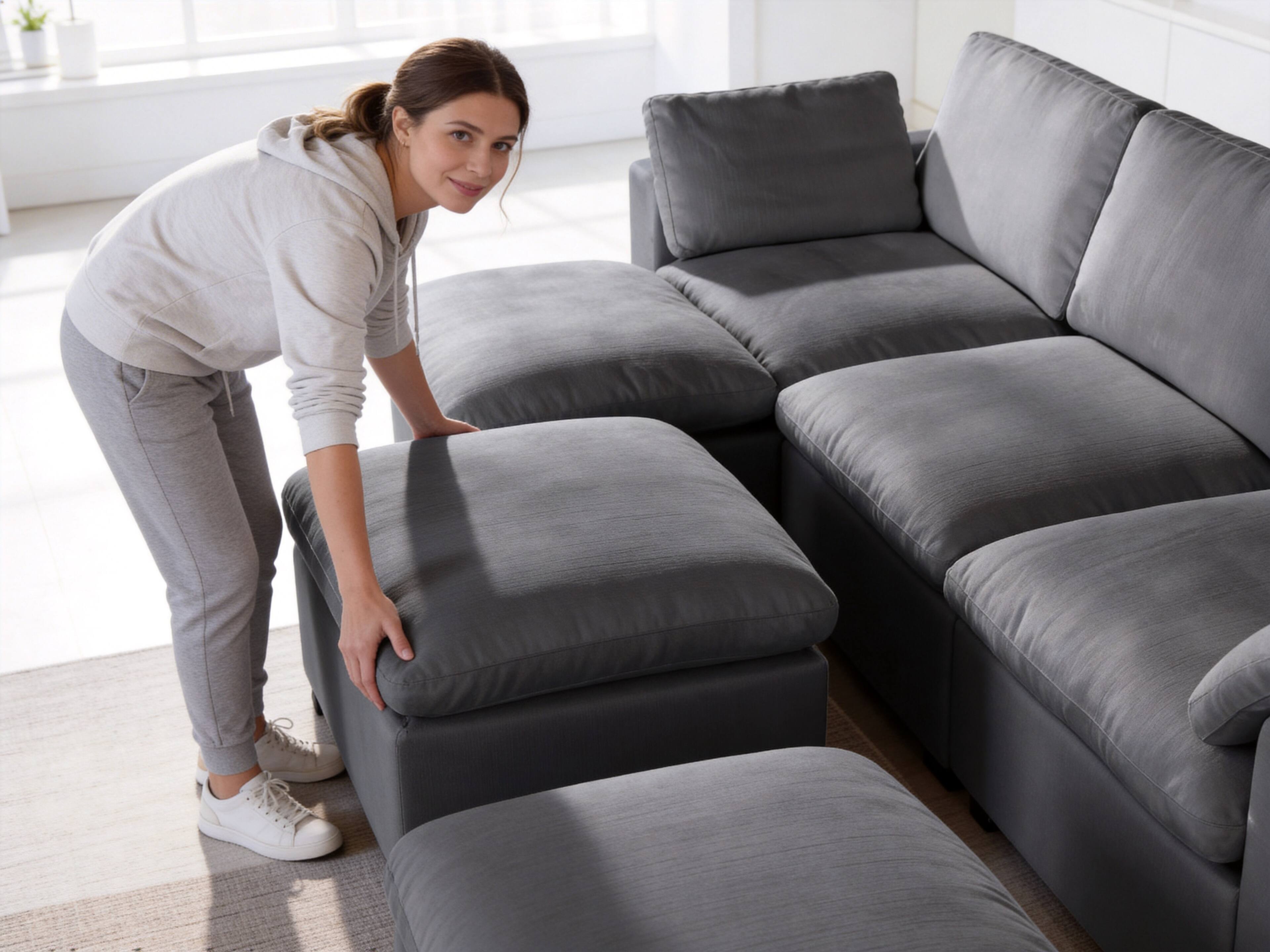 Alt View 3. Dyonery - 120" U Shaped  Couch with Storage Ottoman， Down-Filled Wide Deep Seat, Solid Wood Frame, Tool Free, Gray - Gray.